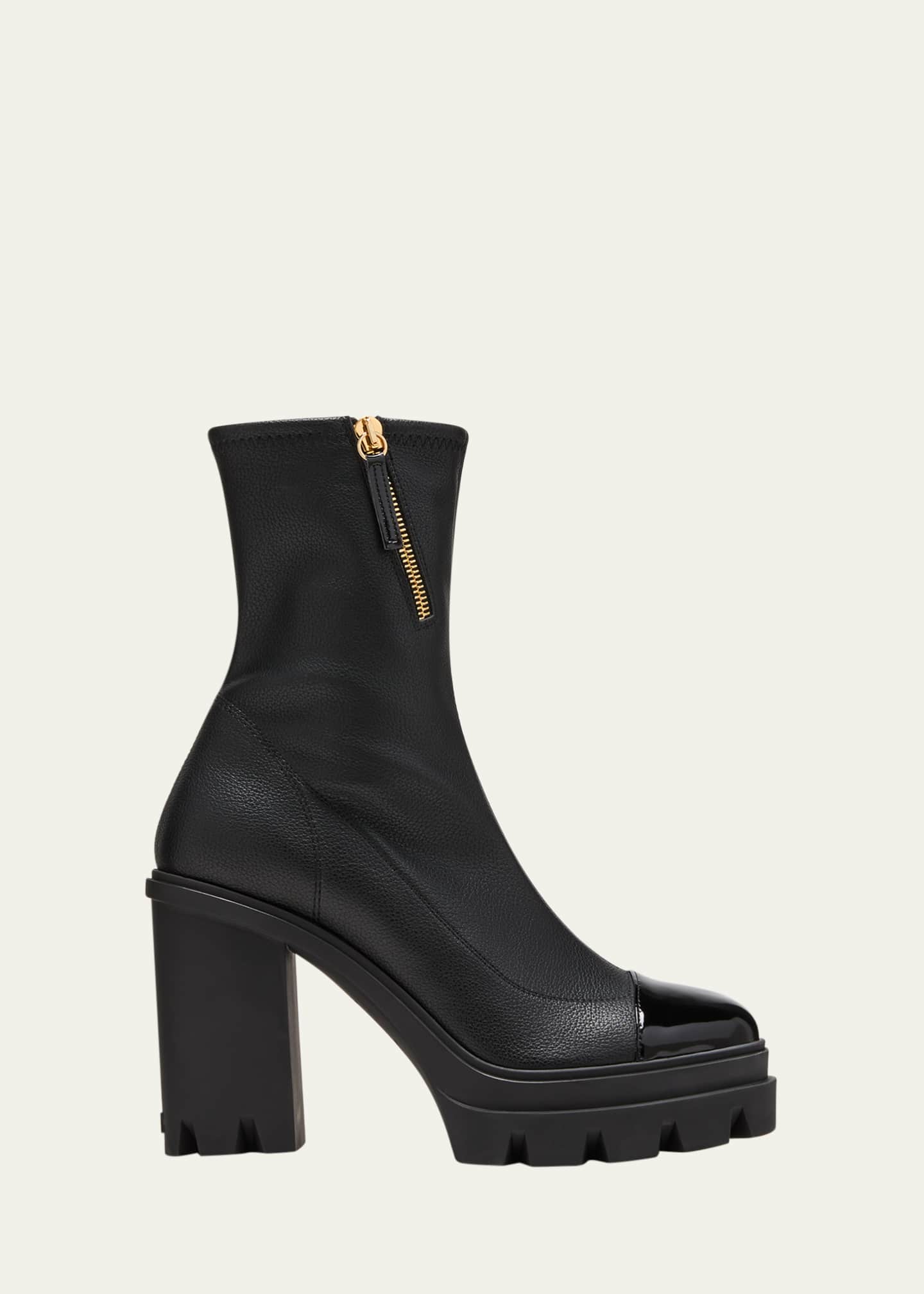 Giuseppe Zanotti Mixed Leather Cap-Toe Platform Booties Image 1 of 5