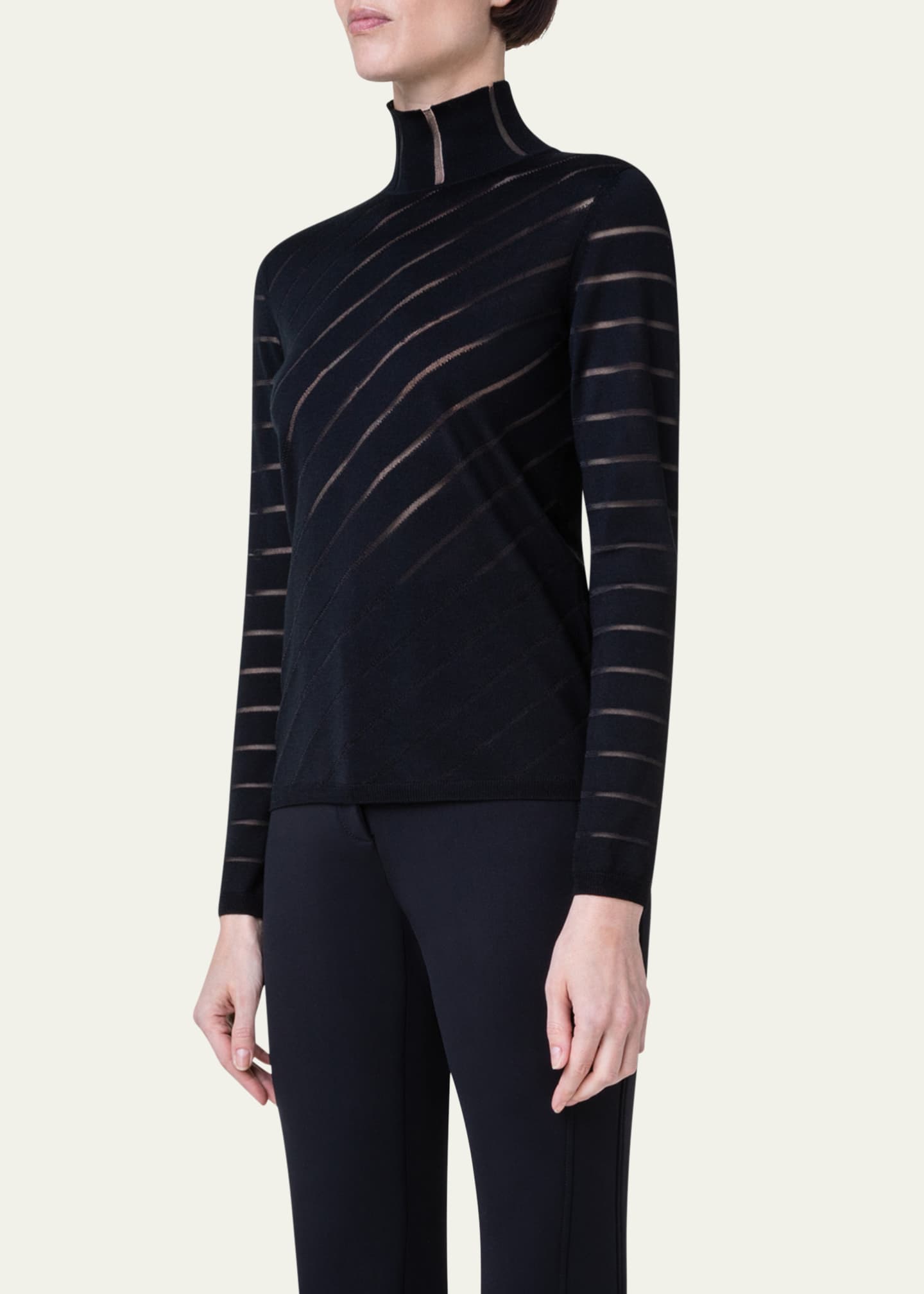 Akris Diagonal Stripe Fitted Mock-Neck Sweater - Bergdorf Goodman