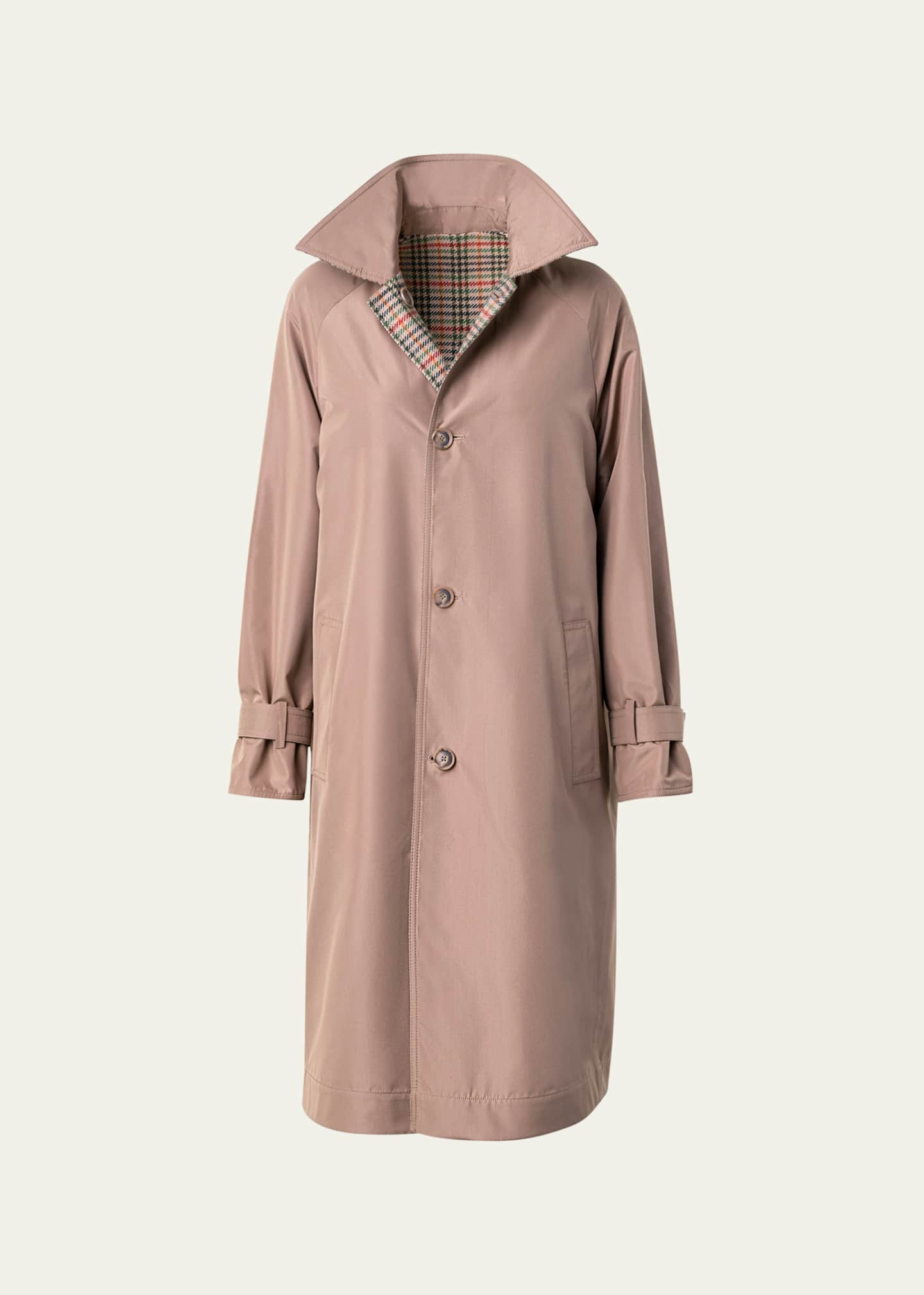 Akris Reversible Wool Check Trench Coat with Silk Taffeta Lining