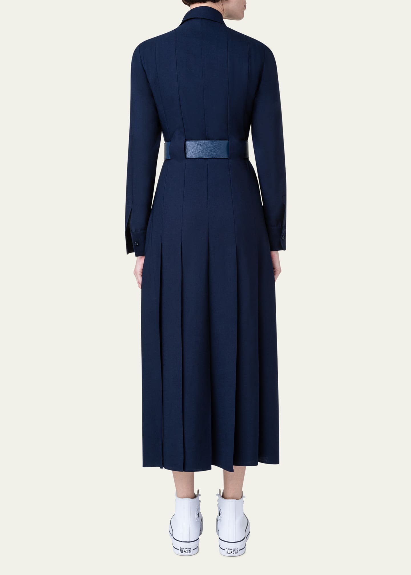 Akris Wool Zip-Front Midi Dress with Leather Belt - Bergdorf Goodman