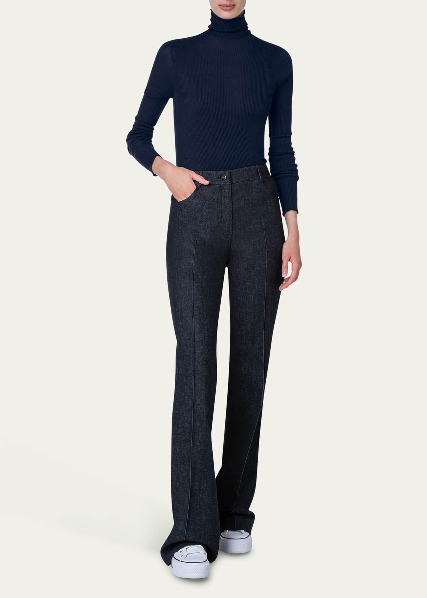 Akris Cashmere-Silk Fine Ribbed Knit Pullover Image 2 of 5