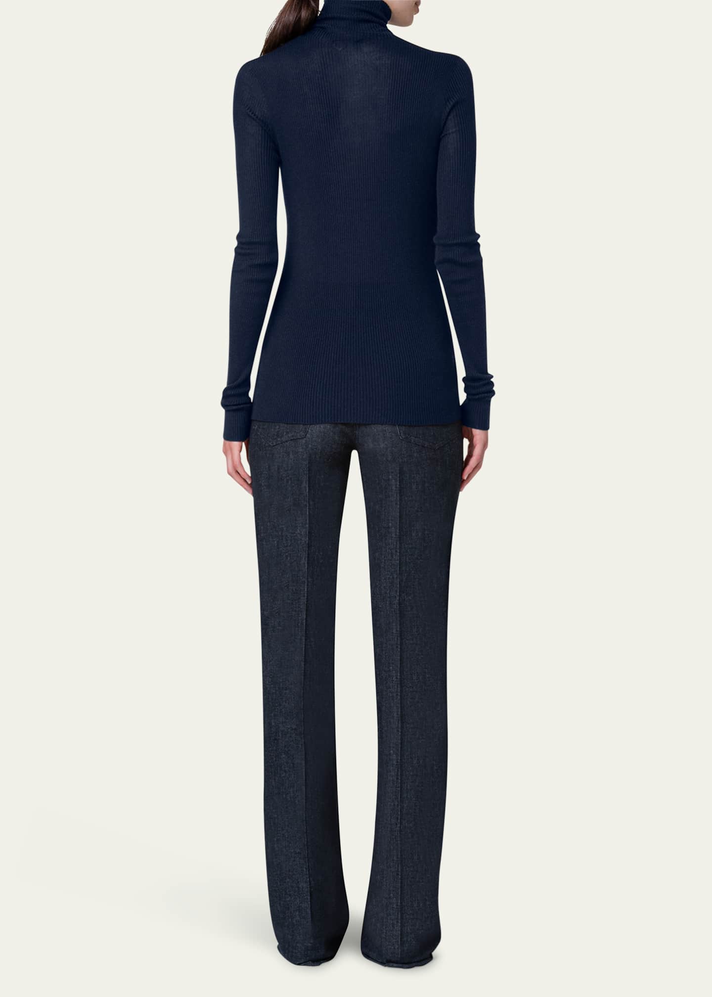 Akris Cashmere-Silk Fine Ribbed Knit Pullover Image 3 of 5