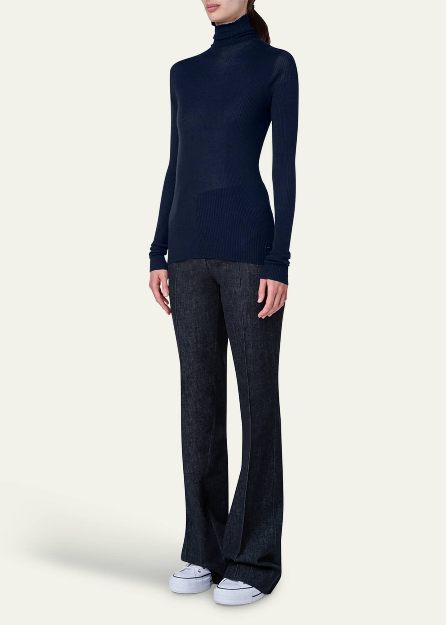 Akris Cashmere-Silk Fine Ribbed Knit Pullover Image 4 of 5