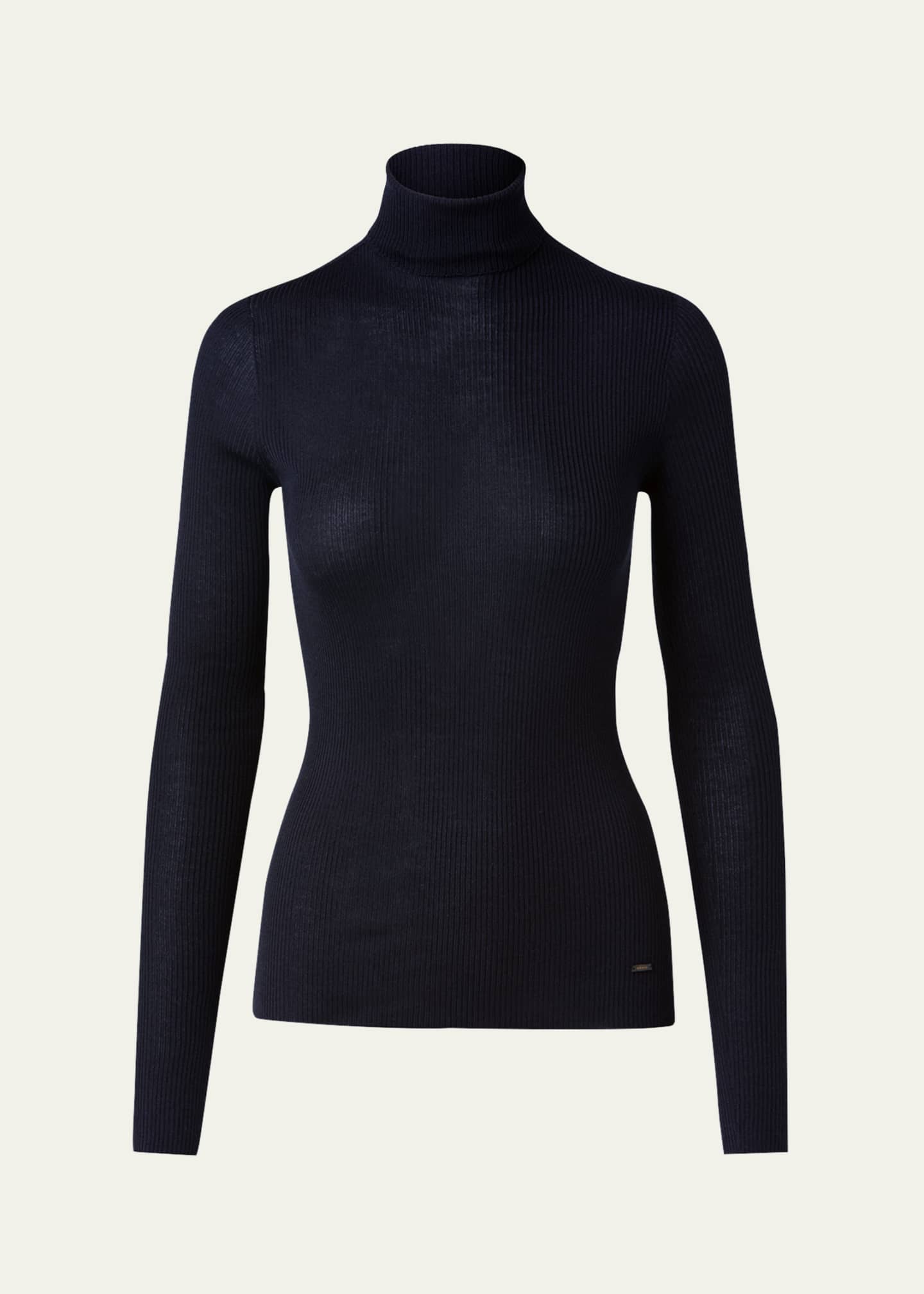 Akris Cashmere-Silk Fine Ribbed Knit Pullover Image 1 of 5