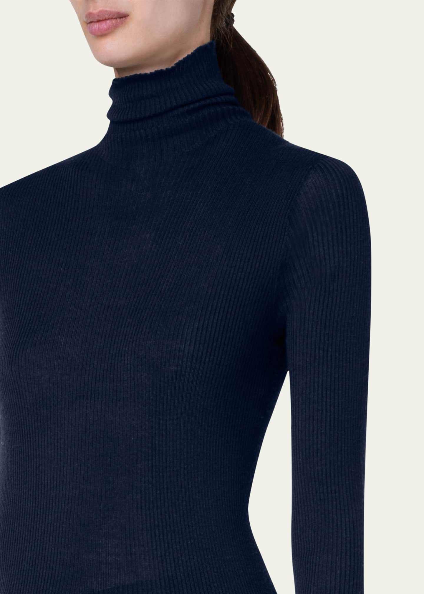 Akris Cashmere-Silk Fine Ribbed Knit Pullover Image 5 of 5