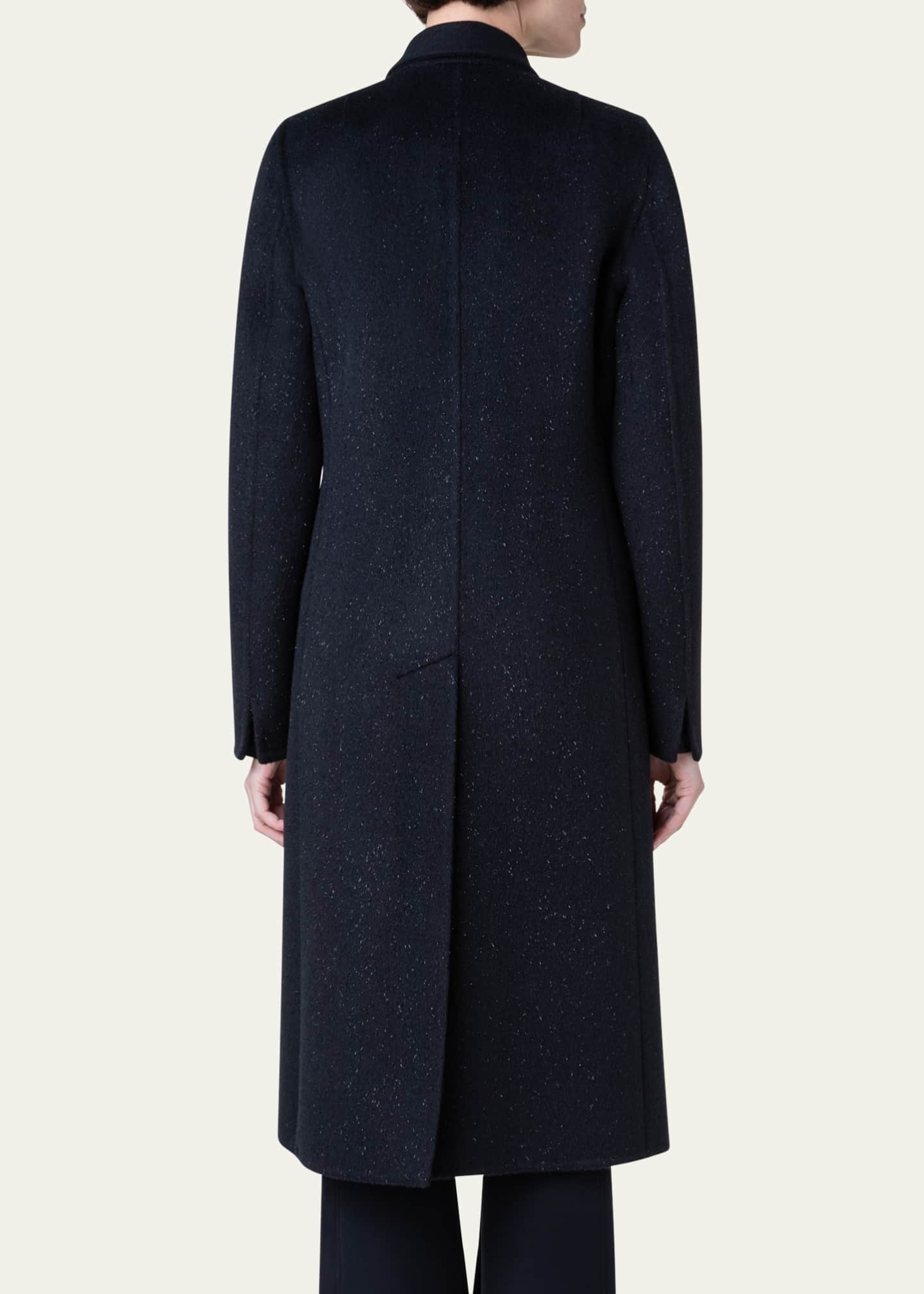 Akris Cashmere Blend Long Peacoat with Lurex Detail