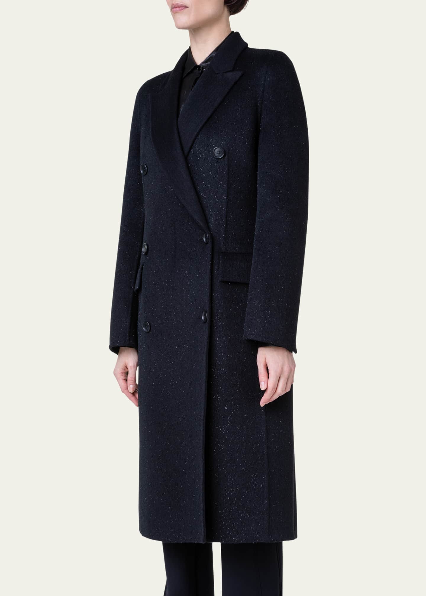 Akris Cashmere Blend Long Peacoat with Lurex Detail Bergdorf Goodman