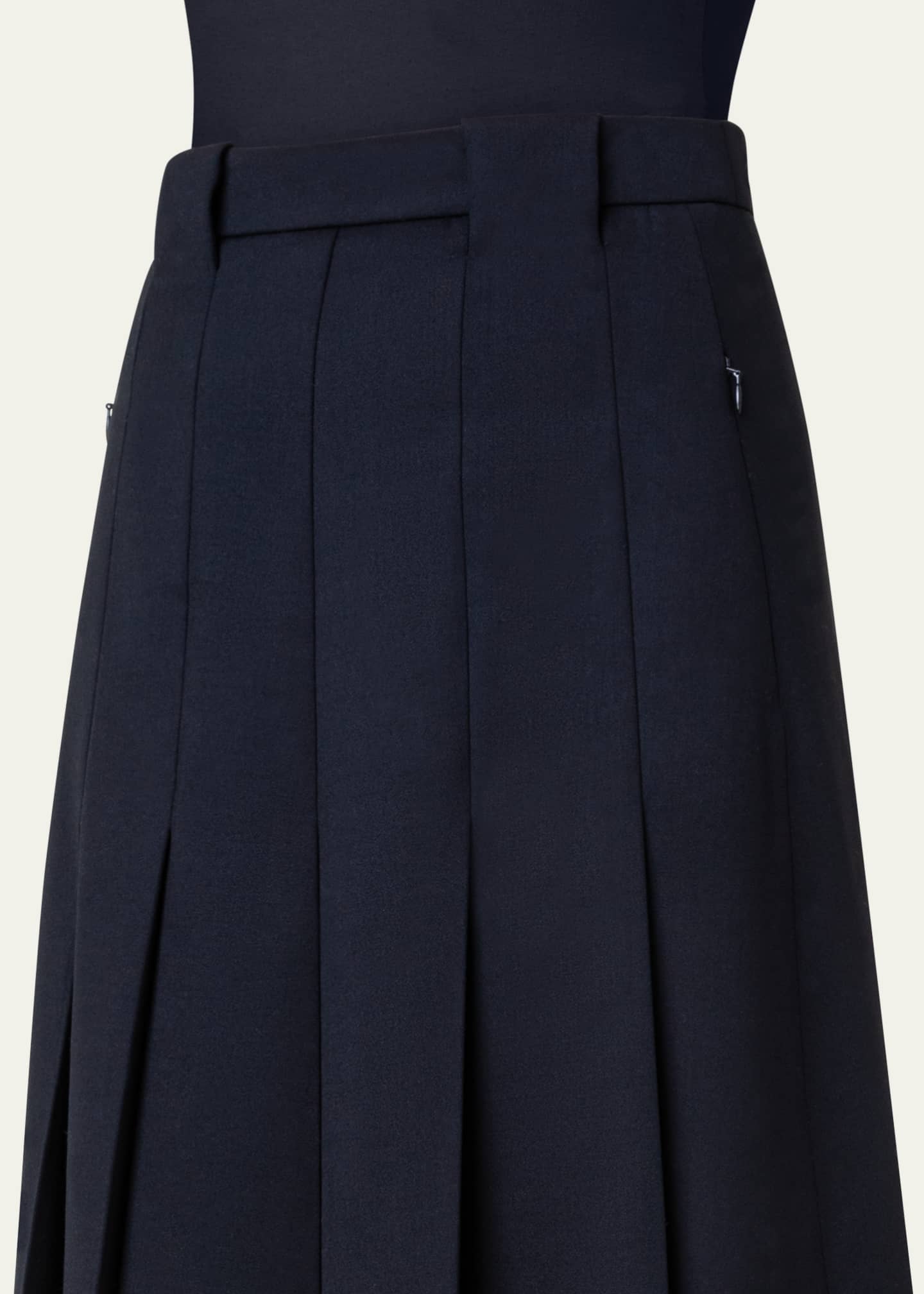 Akris Fit-Flare Wool Pleated Skirt with Belt - Bergdorf Goodman