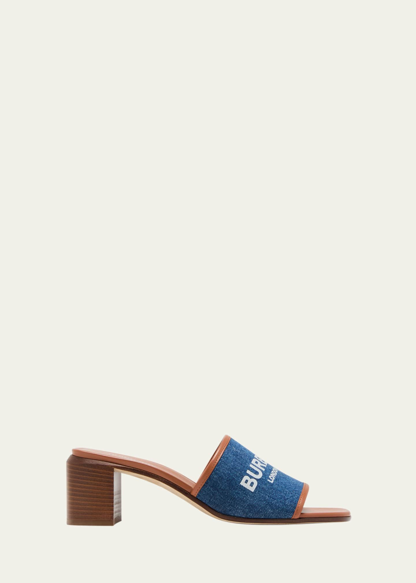 Burberry Wilma Logo Denim Leather Mule Sandals - Bergdorf Goodman