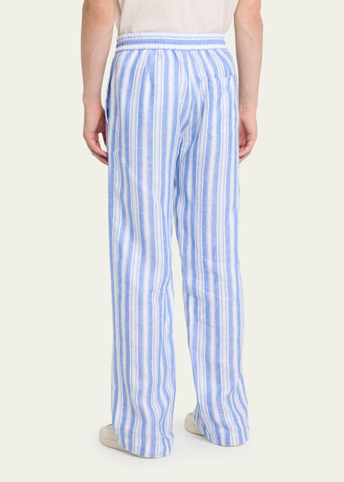 LORO PIANA Heirai Straight-Leg Striped Linen Drawstring Trousers