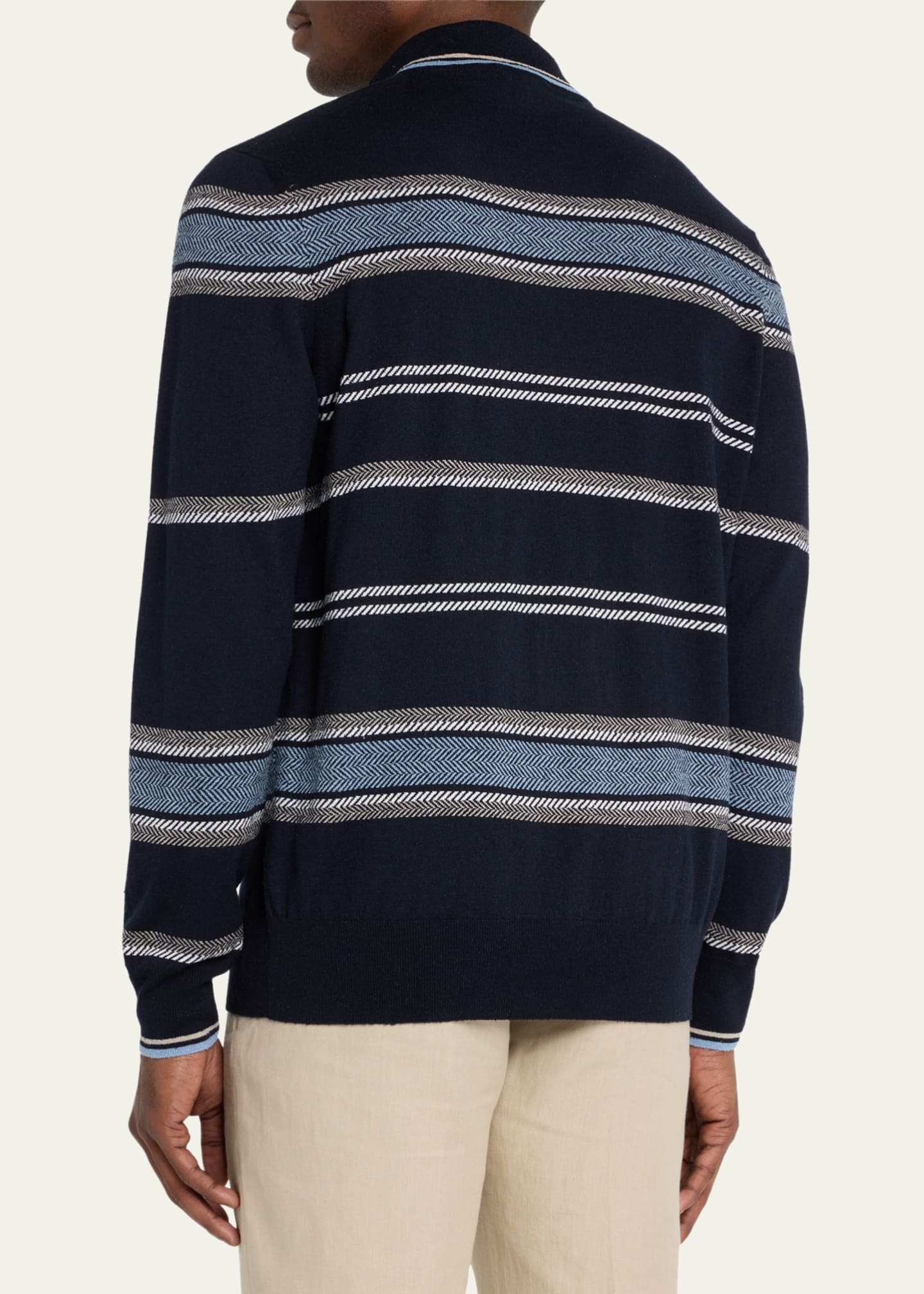 Loro Piana Men's Avaika Silk Stripe Polo Sweater - Bergdorf Goodman