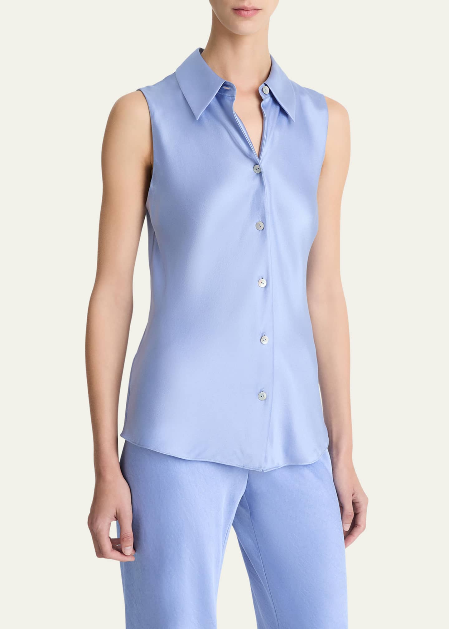 Vince Sleeveless Bias-Cut Silk Shirt Image 4 of 4