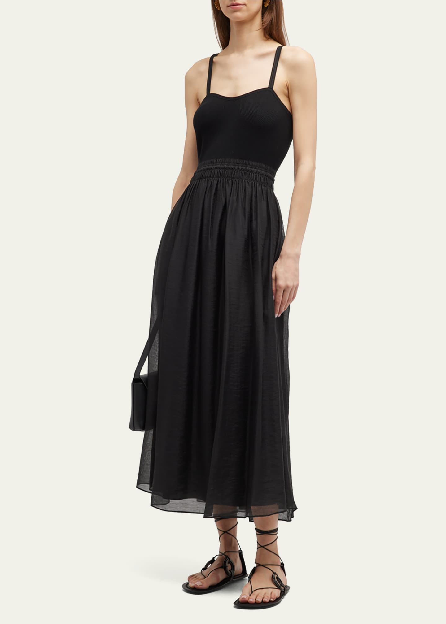 Vince Smocked Mixed Media Cami Midi Dress - Bergdorf Goodman