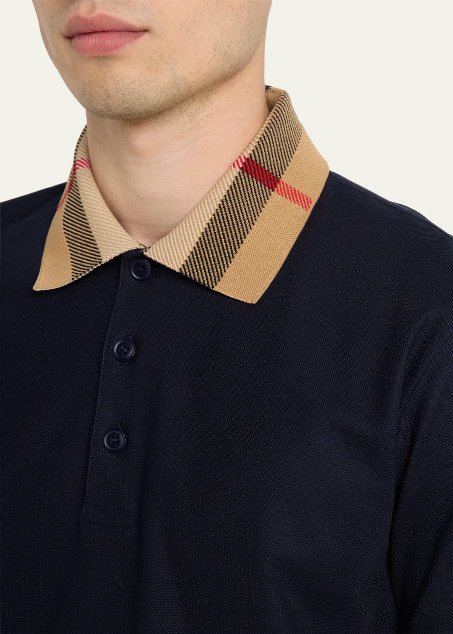 Burberry Men s Pique Check Collar Polo Shirt Bergdorf Goodman