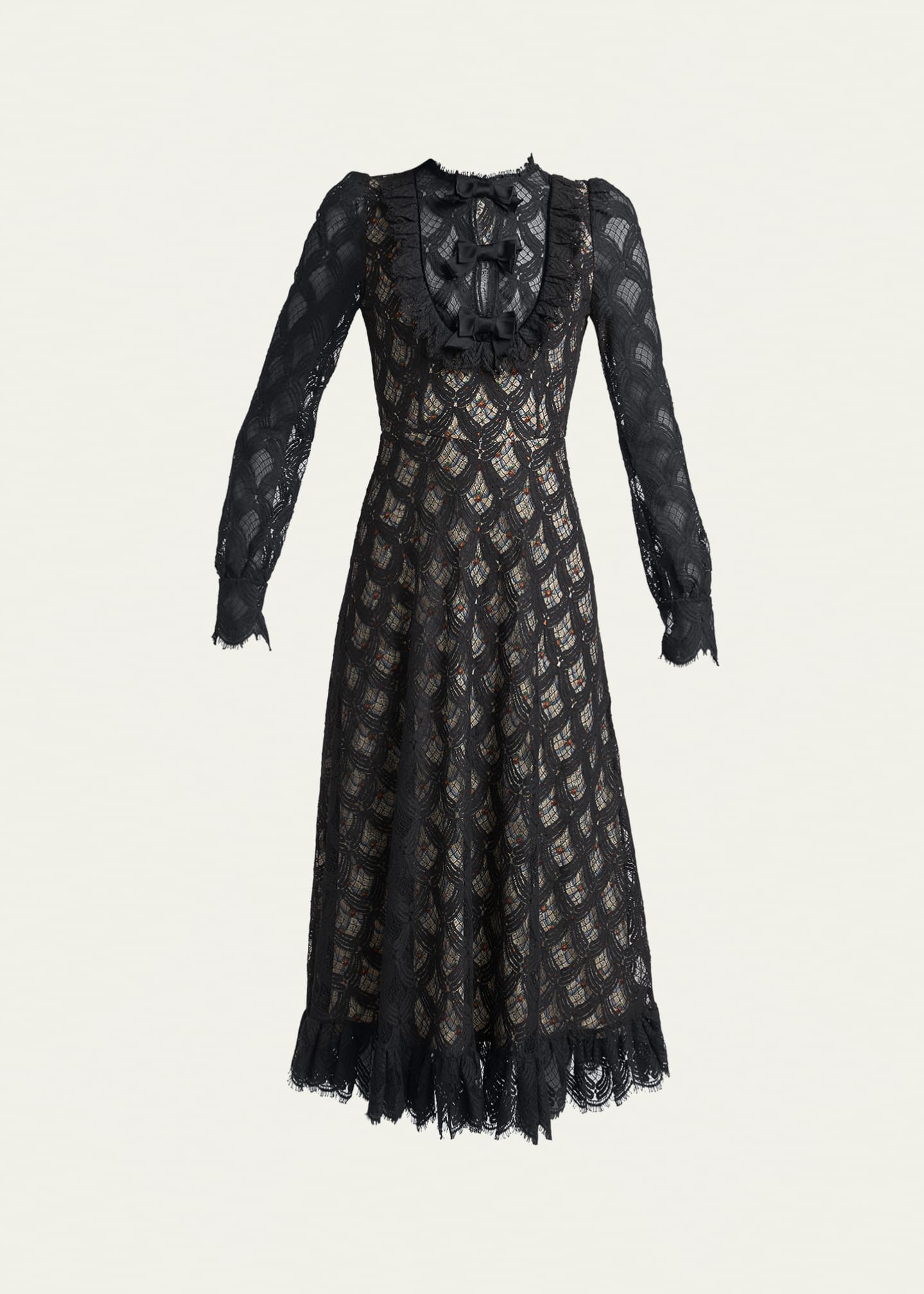 Etro Lace Midi Dress with Tapestry Patterned Underlayer Bergdorf Goodman