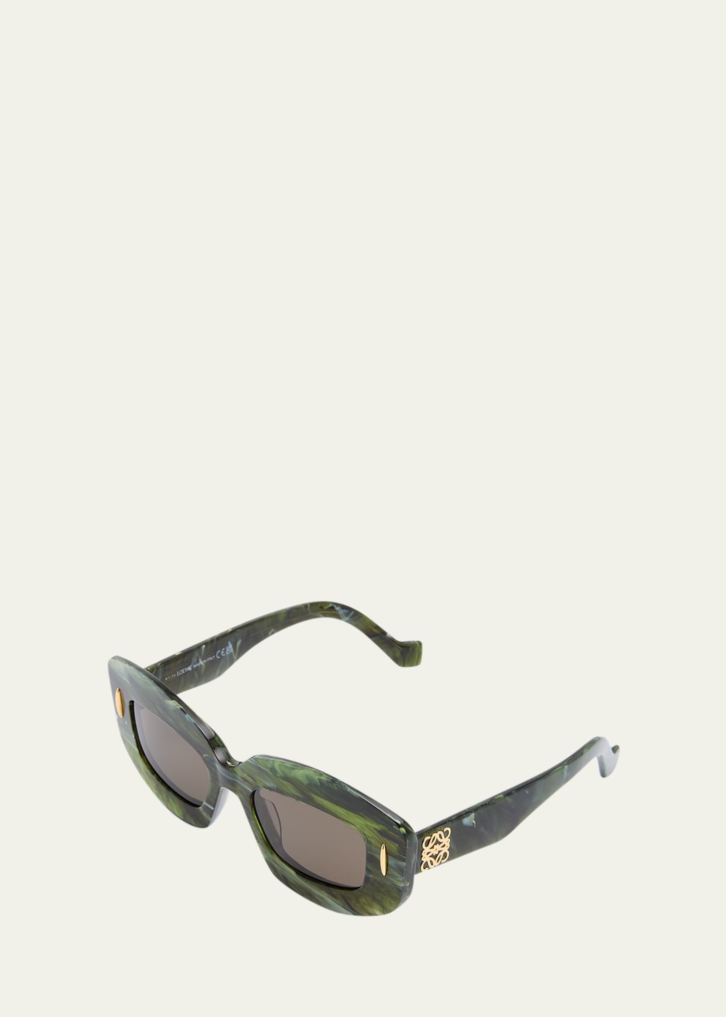 【関税&送料込】Loewe Dark Green Acetate Sunglasses Loewe Emerald Green Acetate Rectangle Sunglasses With Golden