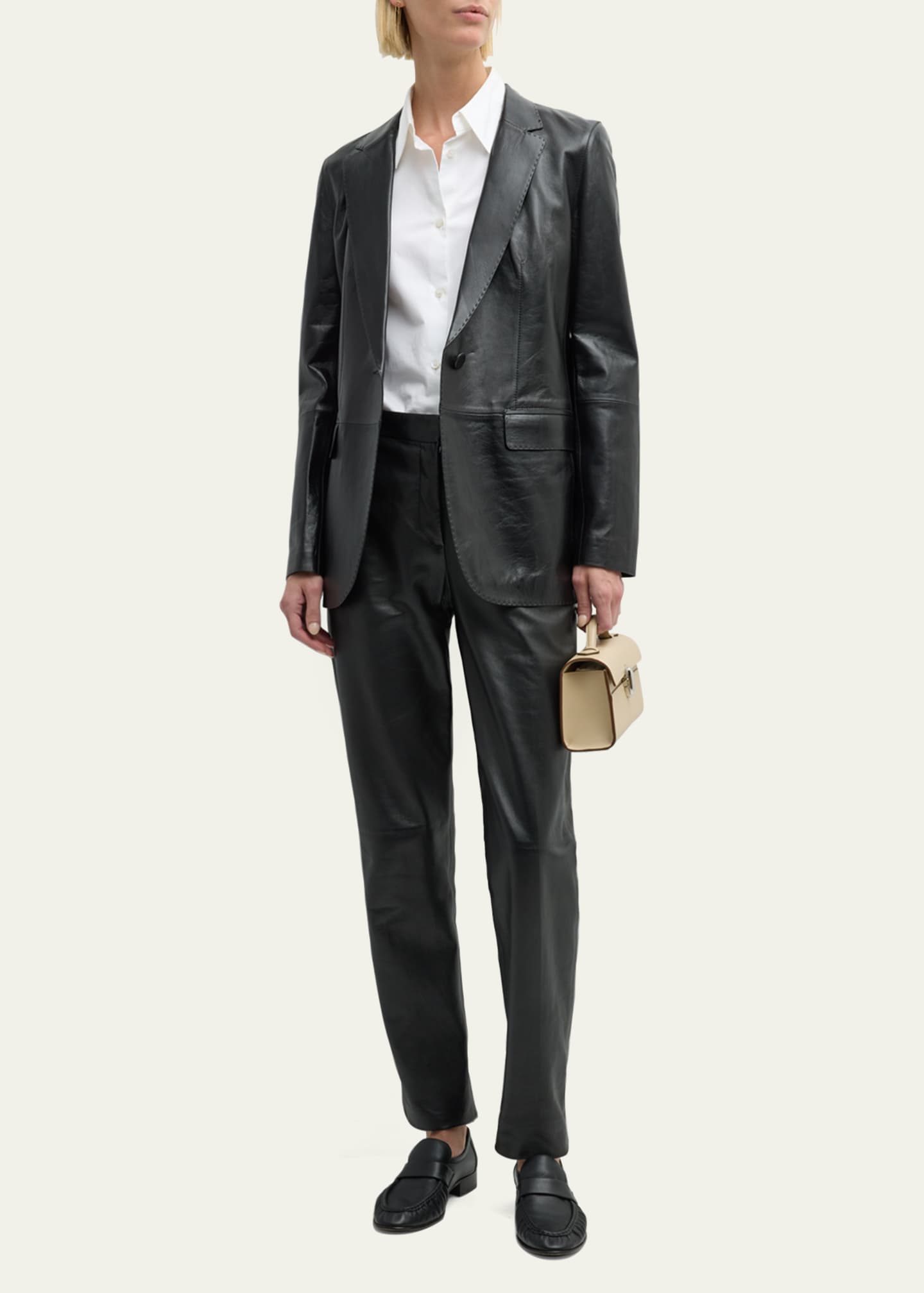 Lafayette 148 New York Nappa Leather Flap Pocket Single-Button Blazer Image 2 of 7