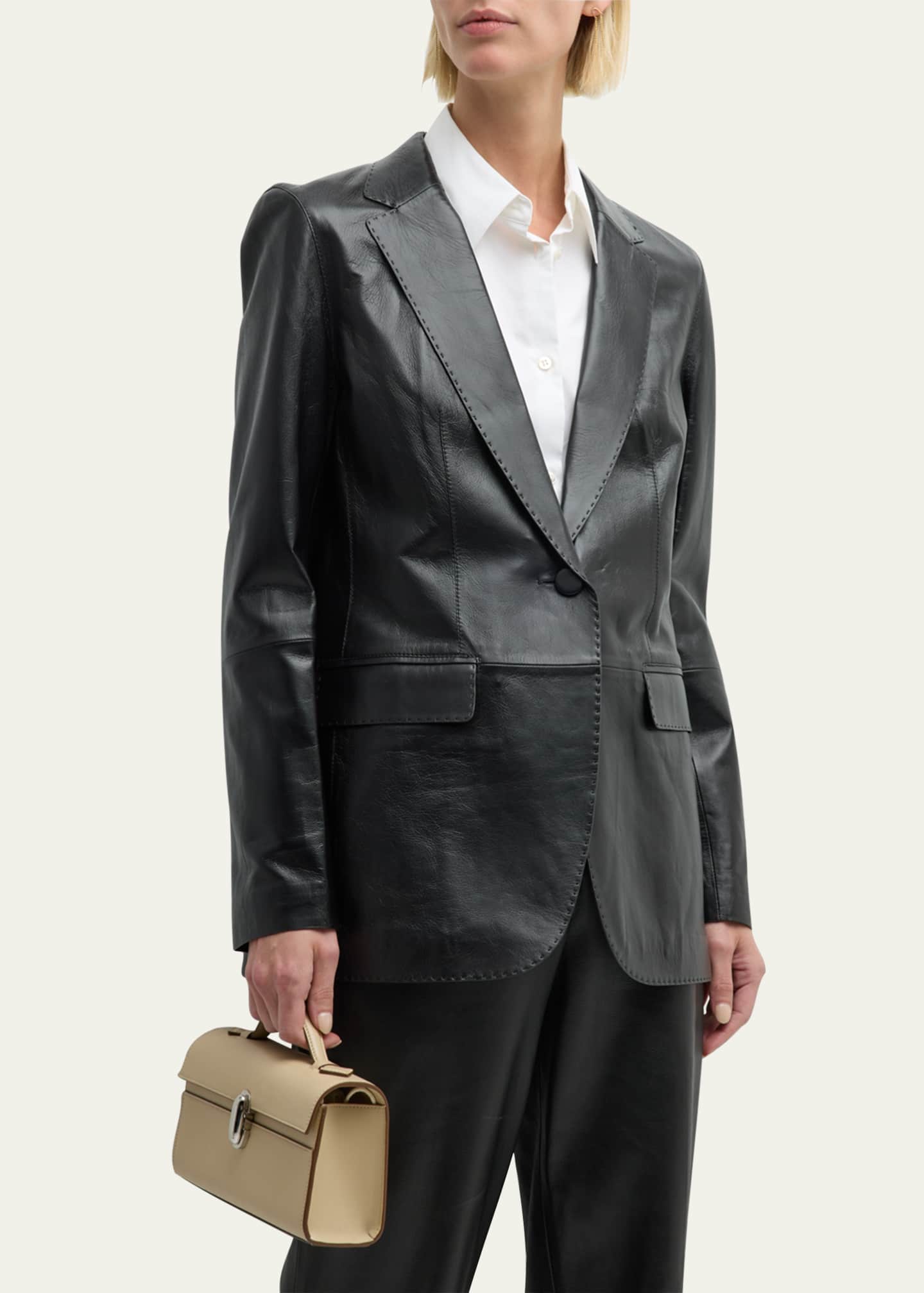 Lafayette 148 New York Nappa Leather Flap Pocket Single-Button Blazer Image 4 of 7