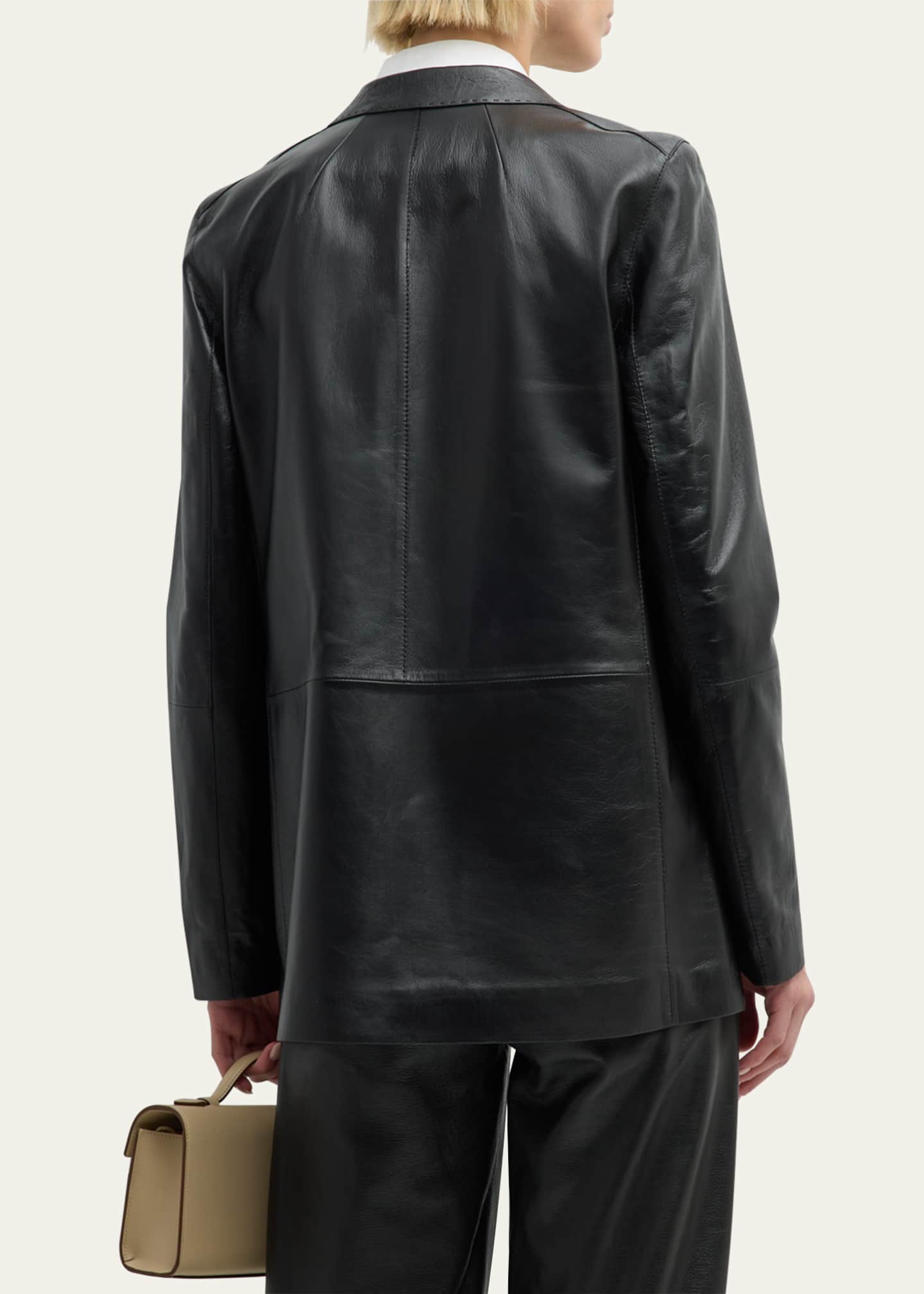 Lafayette 148 New York Nappa Leather Flap Pocket Single-Button Blazer Image 6 of 7
