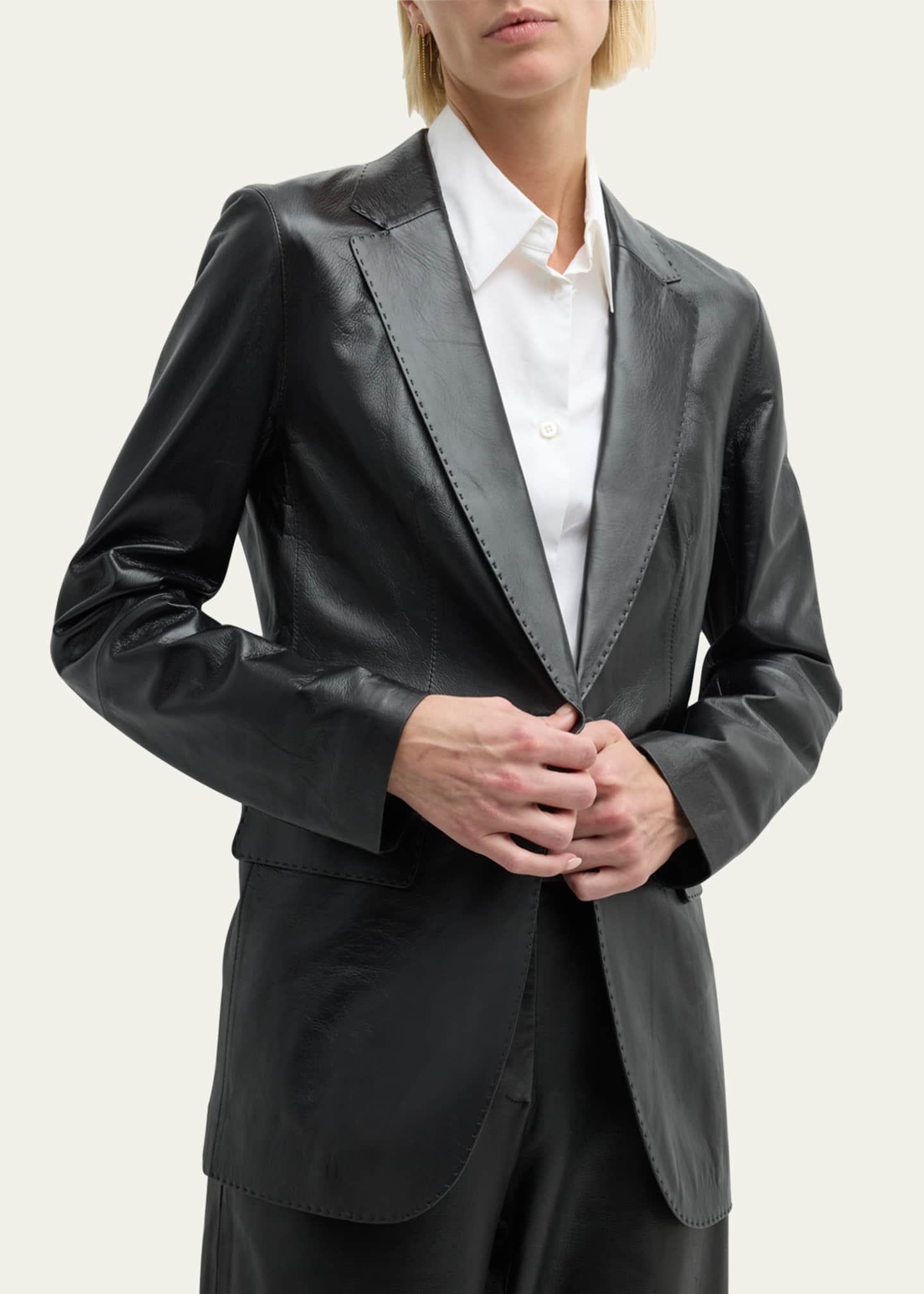 Lafayette 148 New York Nappa Leather Flap Pocket Single-Button Blazer Image 7 of 7