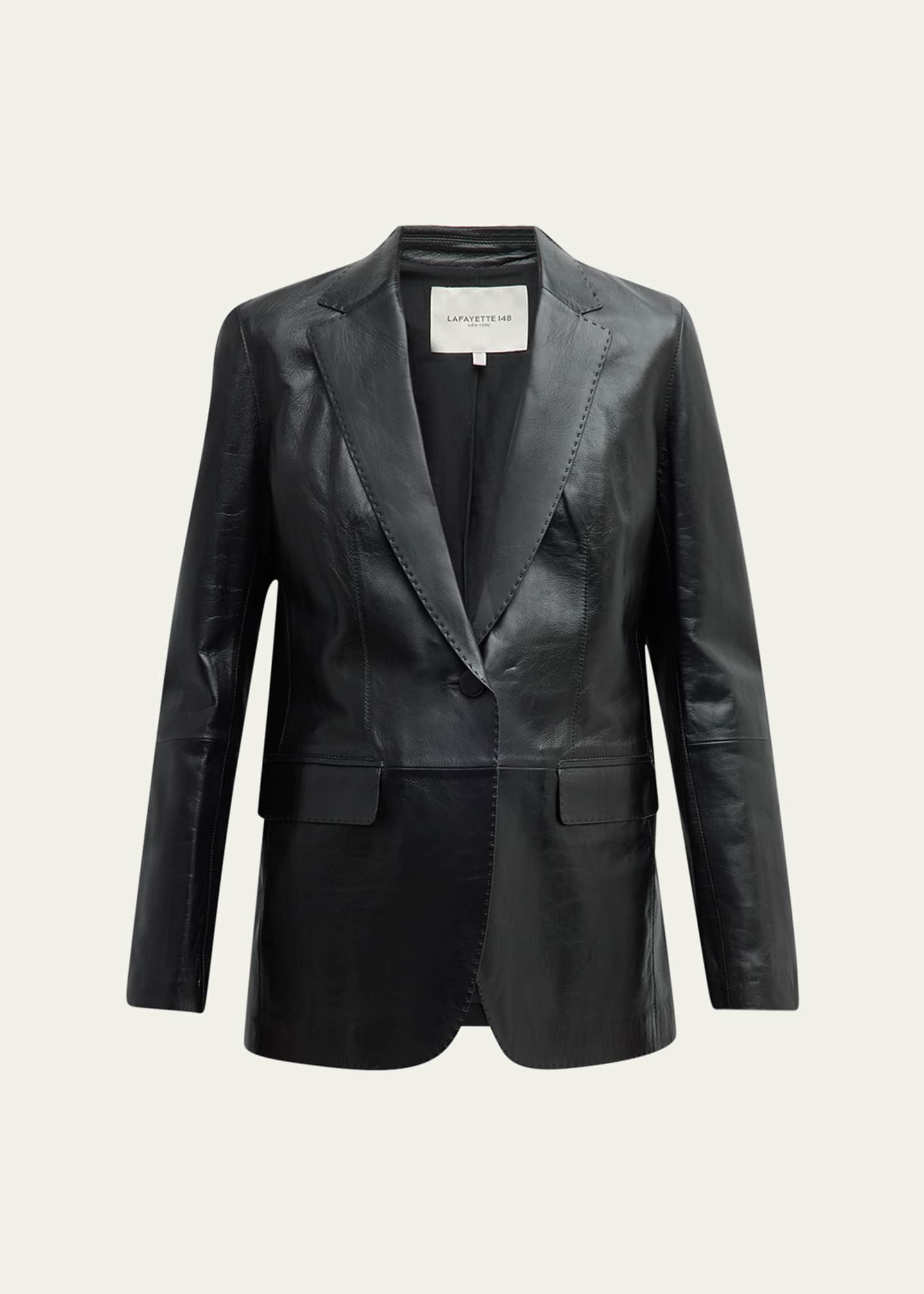 Lafayette 148 New York Nappa Leather Flap Pocket Single-Button Blazer Image 1 of 7
