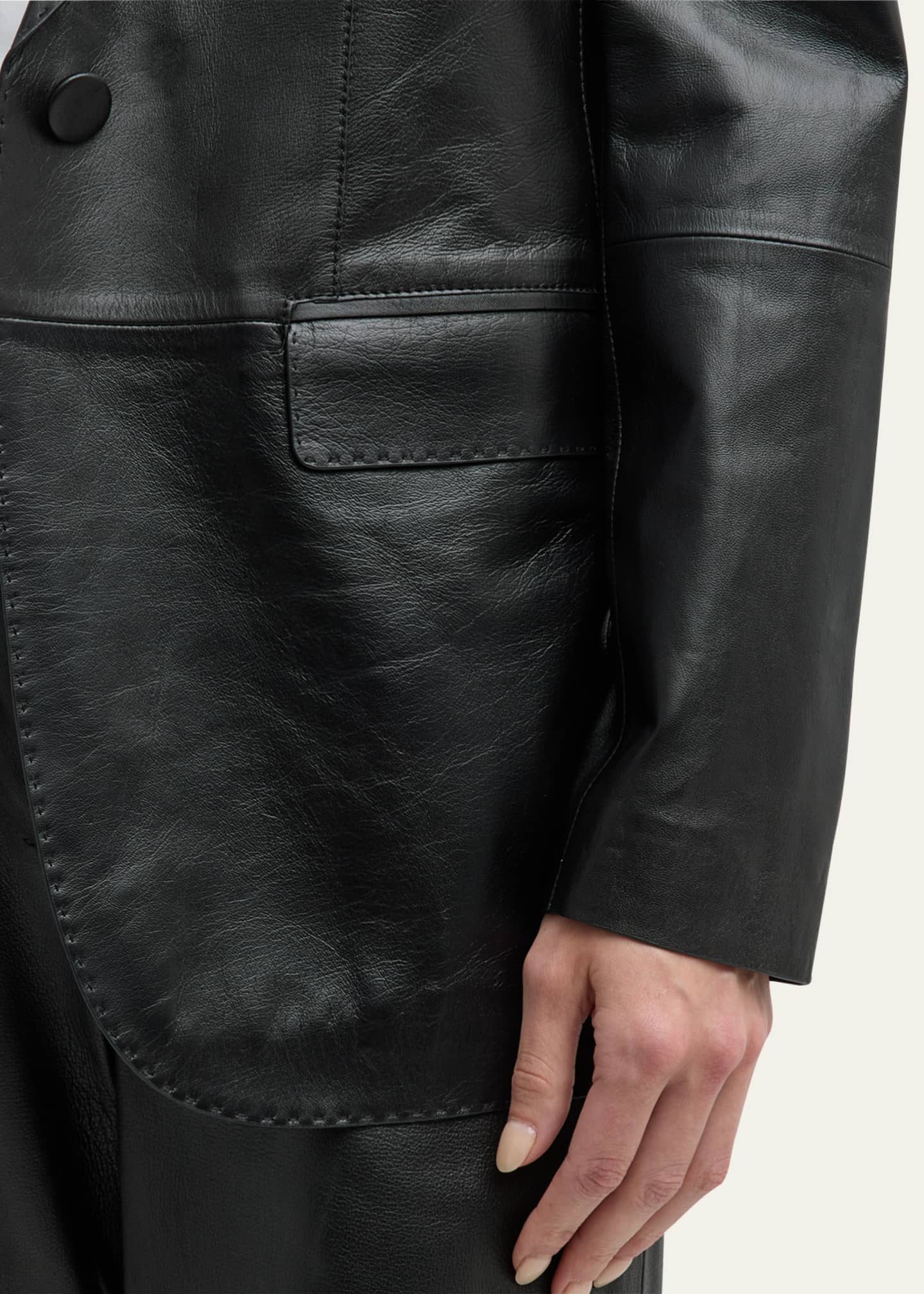 Lafayette 148 New York Nappa Leather Flap Pocket Single-Button Blazer Image 5 of 7