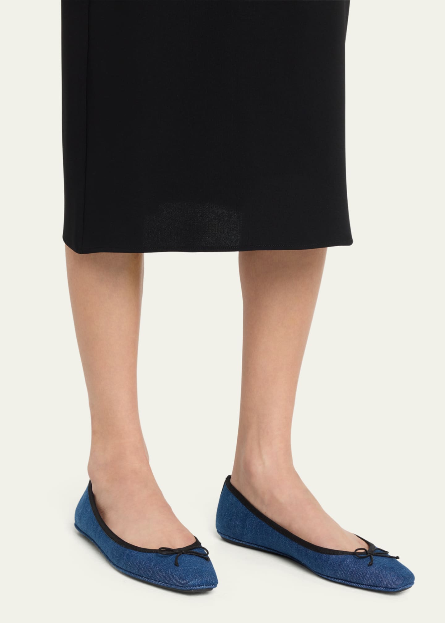 Veronica Beard Beatrix Denim Bow Ballerina Flats