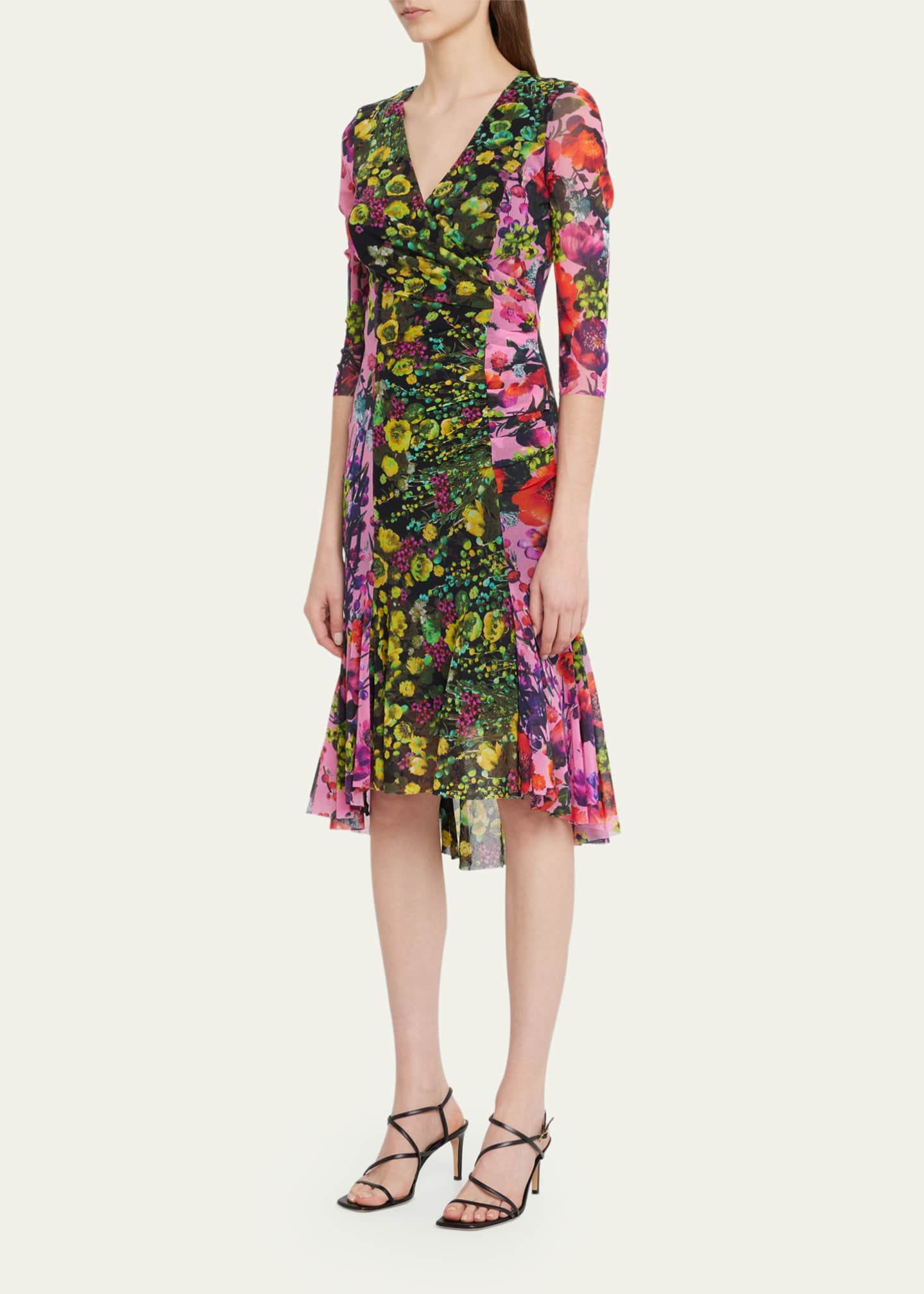 Fuzzi Floral-Print Faux-Wrap Tulle Midi Dress - Bergdorf Goodman