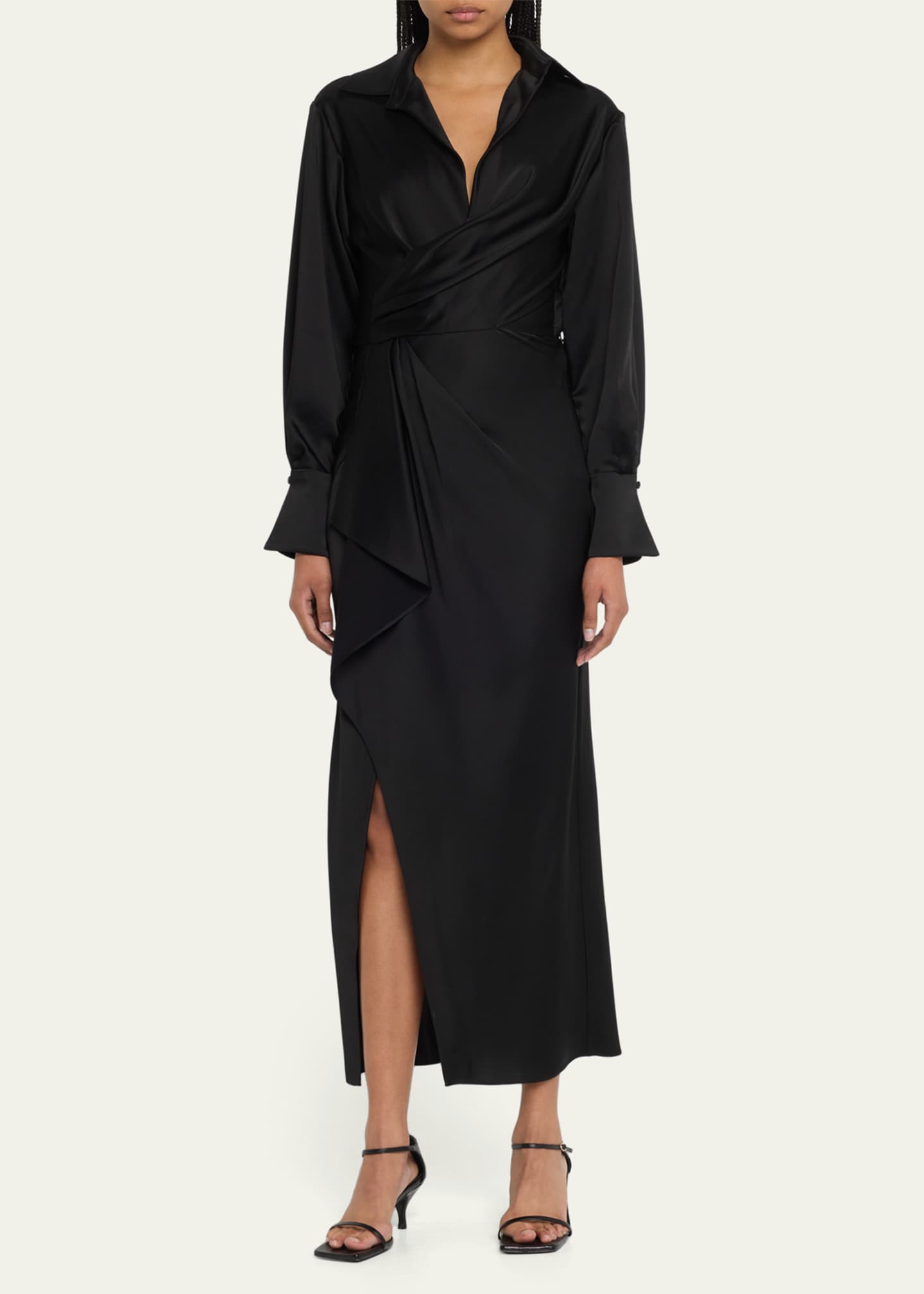 SIMKHAI Talita Satin Draped-Front Midi Wrap Dress - Bergdorf Goodman
