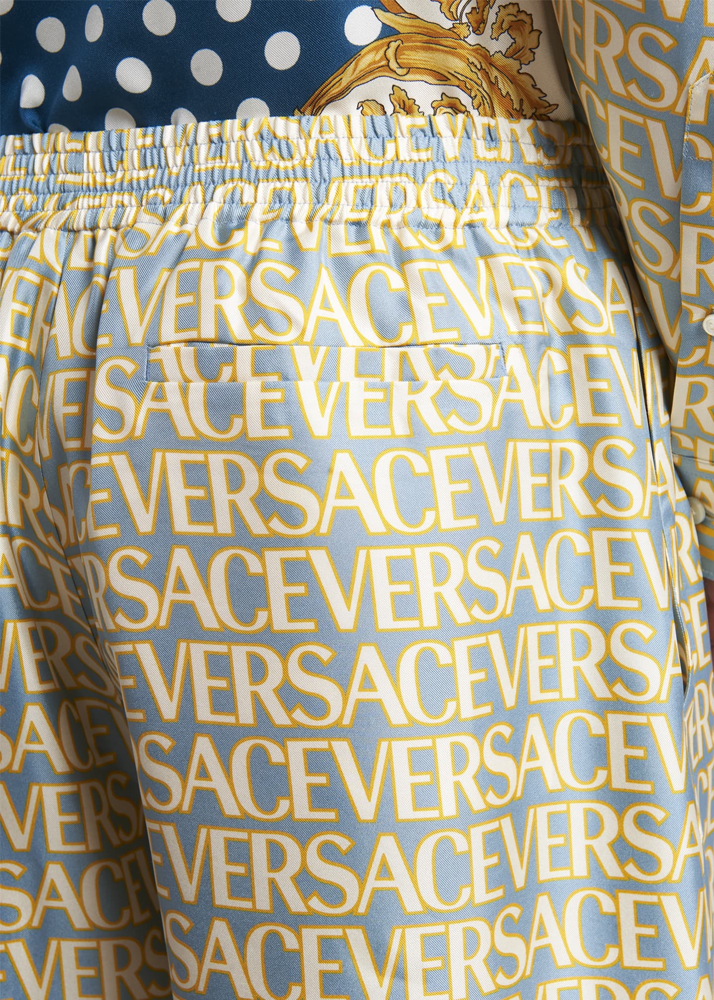 Versace Men's Logomania Polka Dot Silk Shorts - Bergdorf Goodman