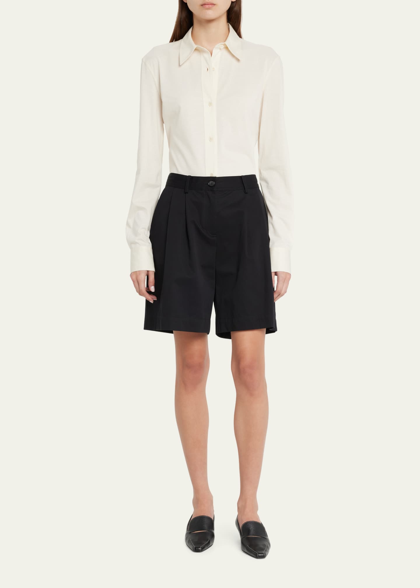 Toteme Pleated Cotton Twill Shorts - Bergdorf Goodman