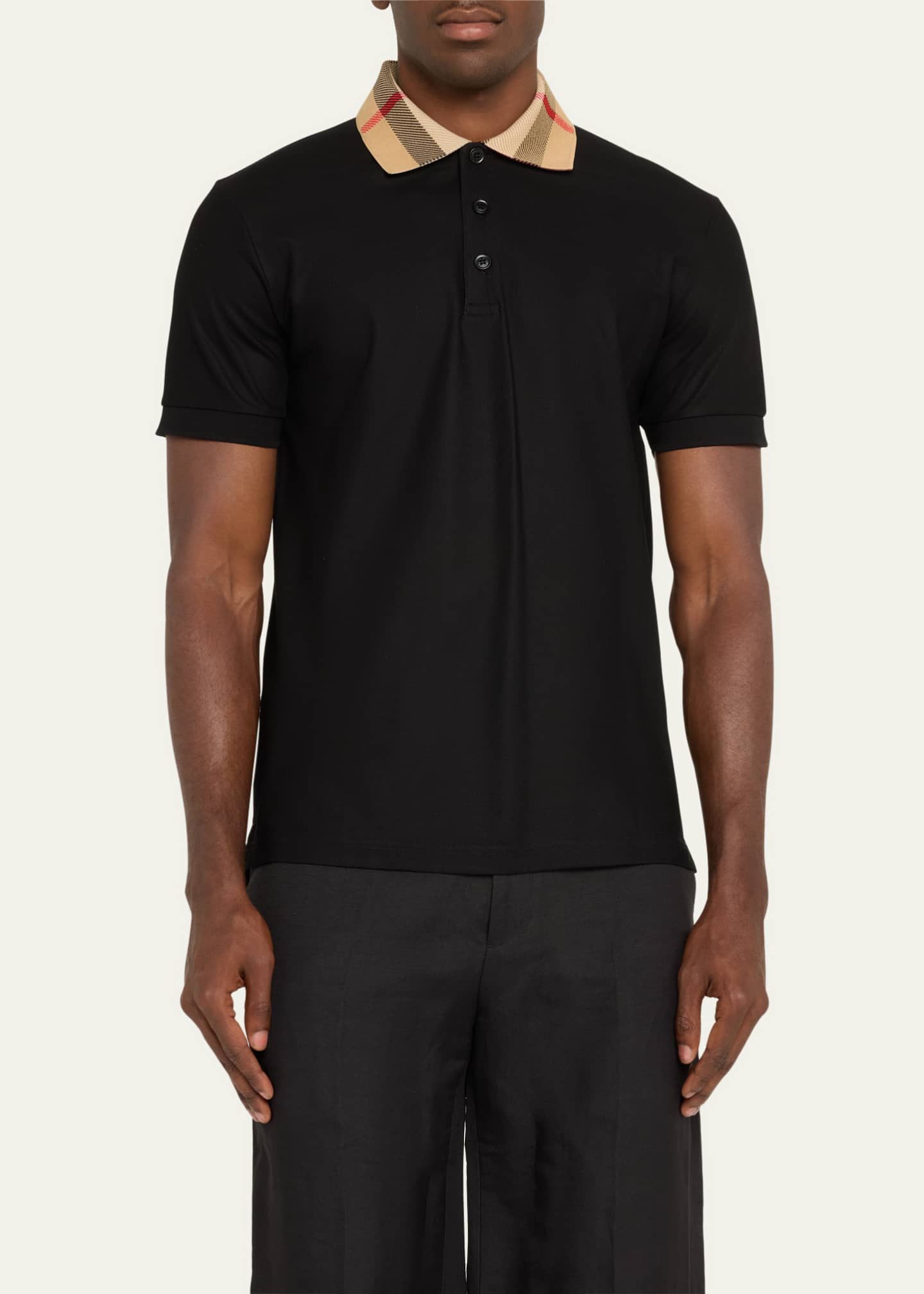 Burberry Men's Cody Check-Collar Polo Shirt Image 4 of 5