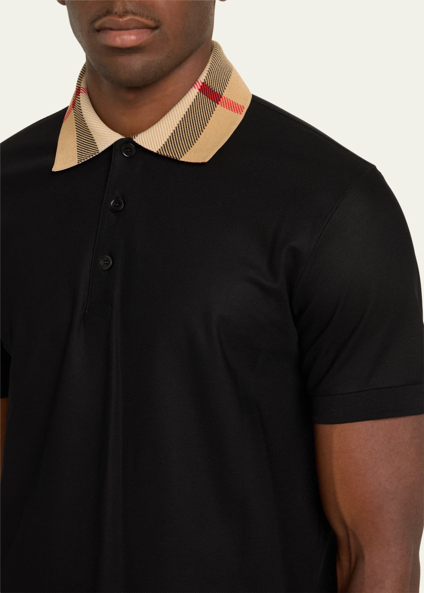 Burberry Men's Cody Check-Collar Polo Shirt Image 5 of 5