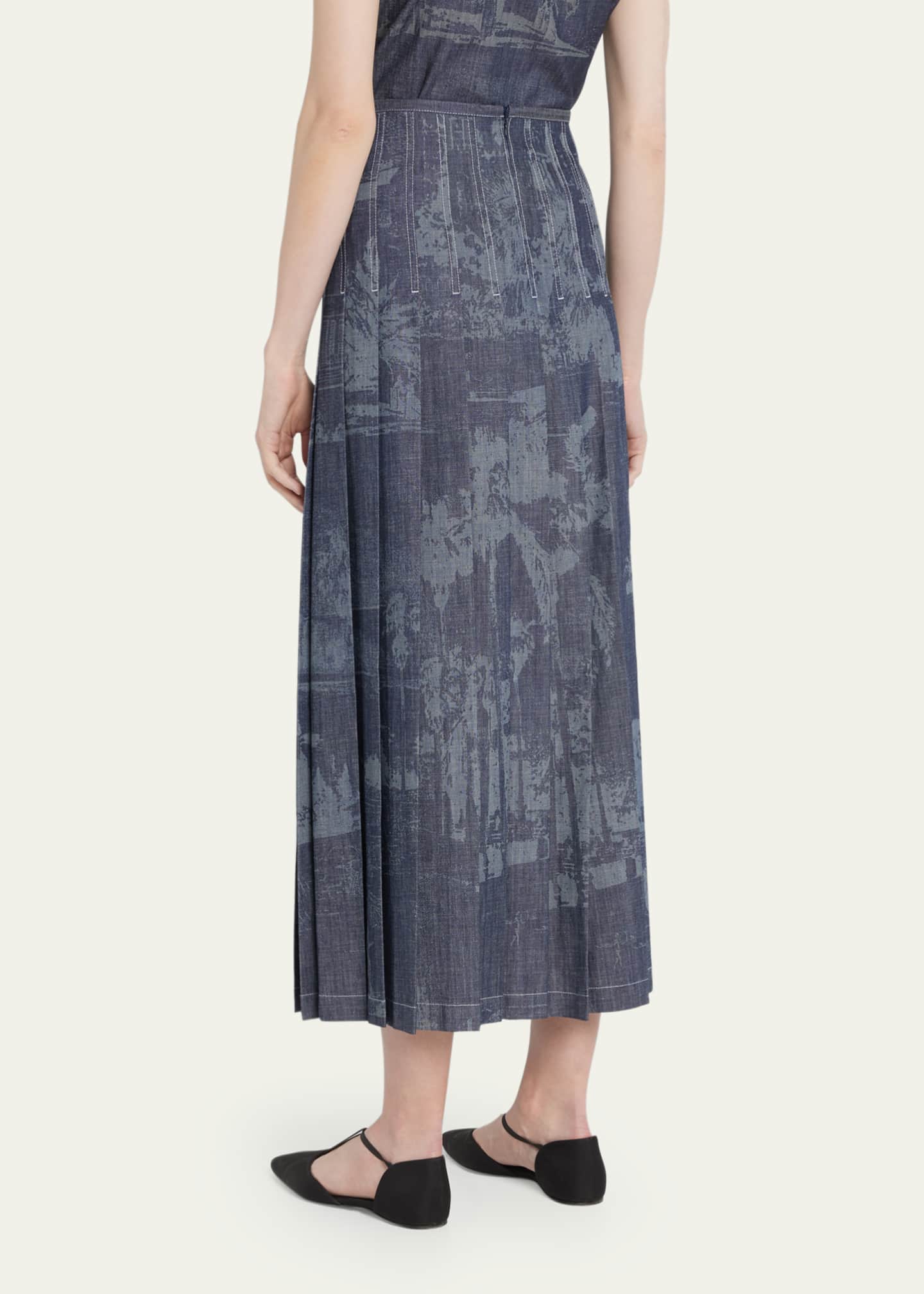 Lafayette 148 New York Pleated Topstitch Cotton Midi Skirt Bergdorf