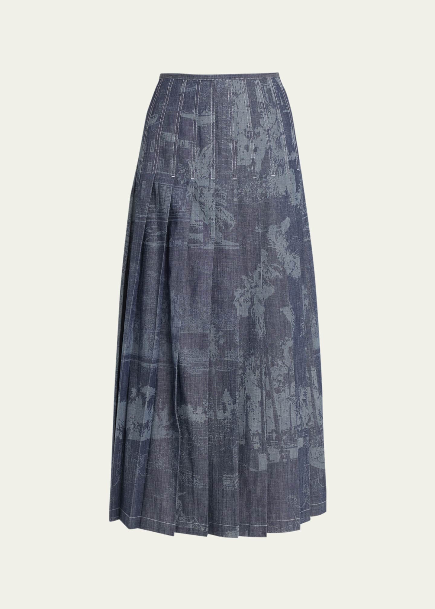Lafayette 148 New York Pleated Topstitch Cotton Midi Skirt Bergdorf