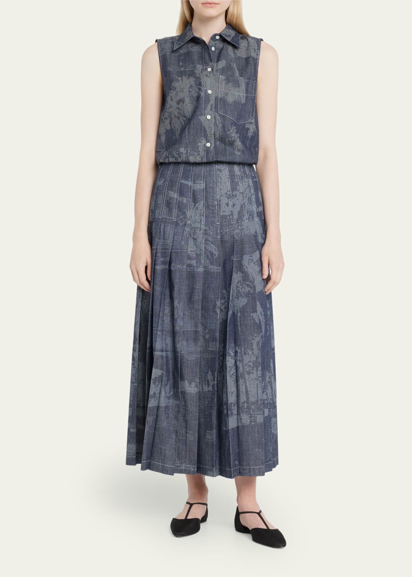 Lafayette 148 New York Sleeveless ButtonDown Topstitch Shirt