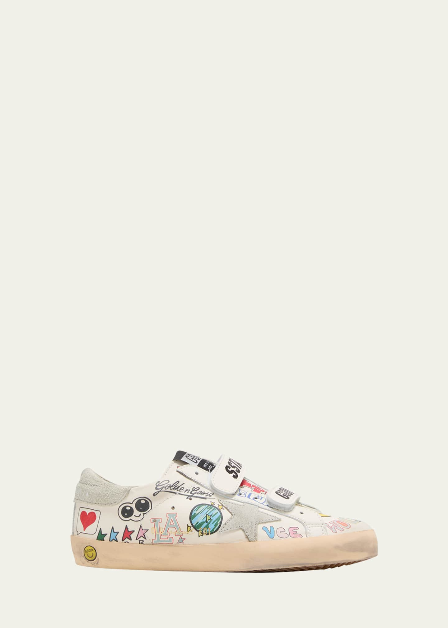 Golden Goose Girl's Old School Graffiti-Print Leather Sneakers, Kids