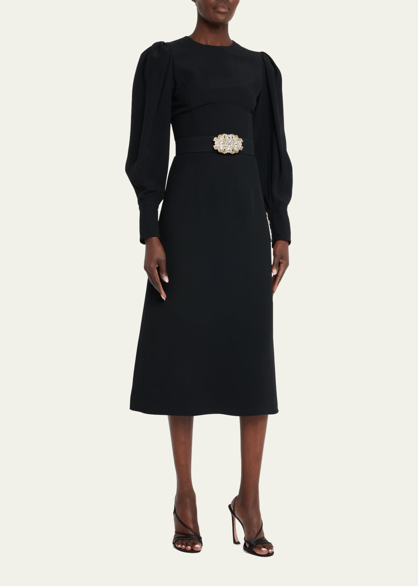 Andrew Gn Puff Slv Belted Midi Drs - Bergdorf Goodman