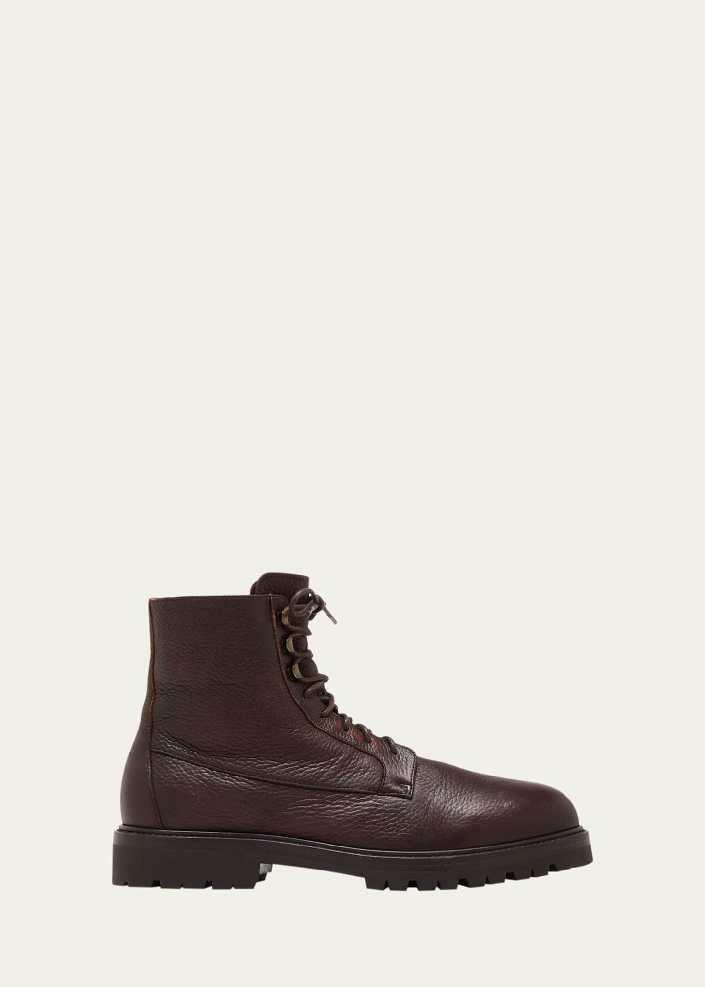 Brunello Cucinelli Men's Shearling-Lined Deerskin Lace-Up Boots