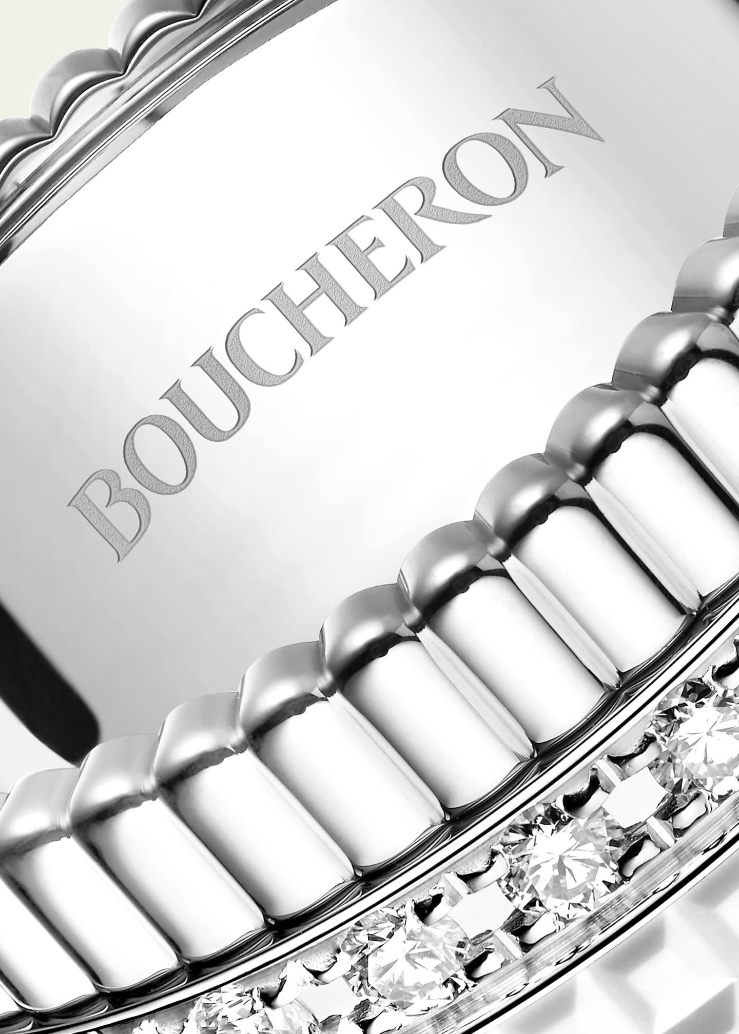 Boucheron 18K White Gold Large Quatre Double Ring with White HyCeram and Diamonds Image 3 of 3