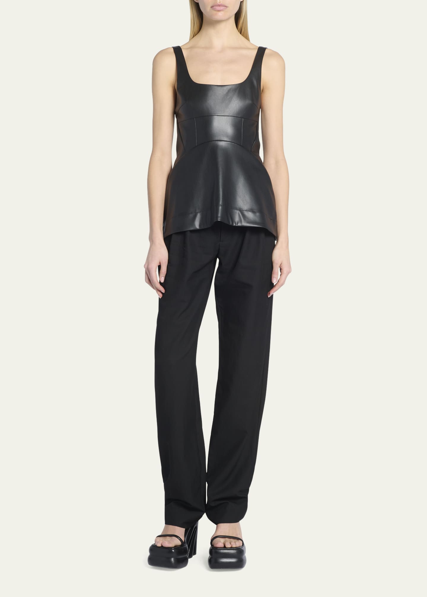 Proenza Schouler White Label Faux-Leather Fitted Peplum Top - Bergdorf ...