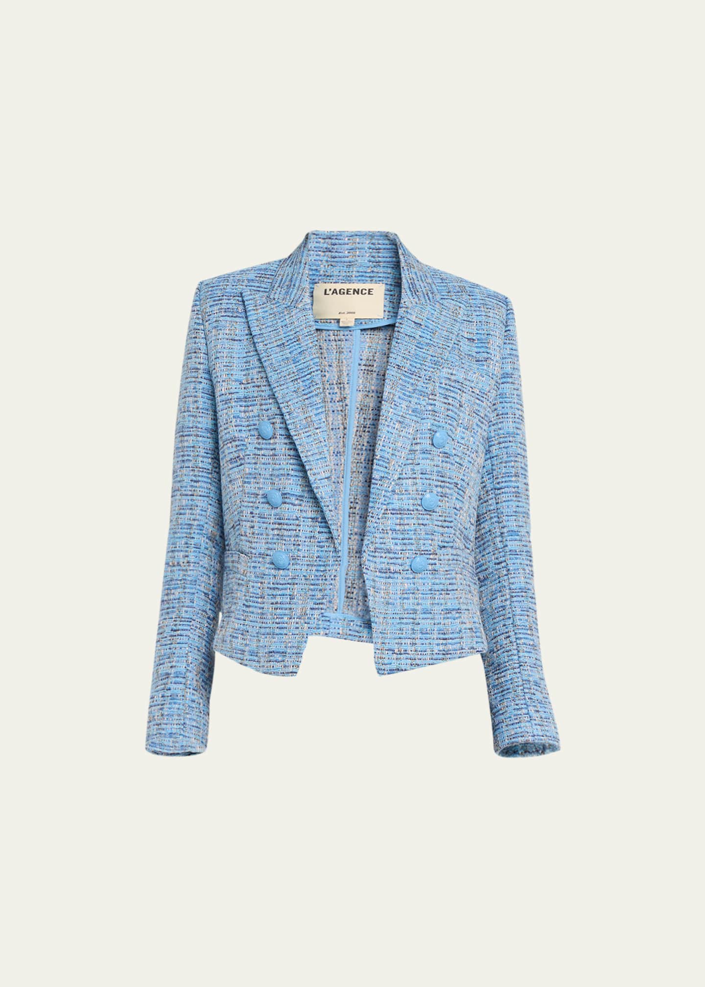 L'Agence Brooke Tweed Double-Breasted Cropped Blazer - Bergdorf Goodman