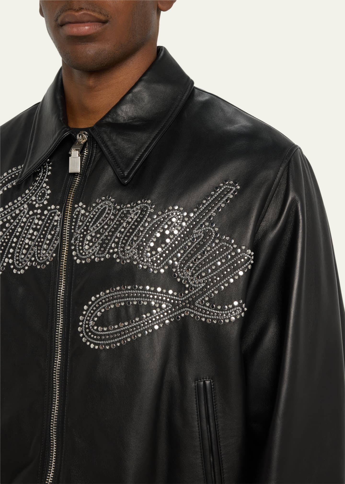 Givenchy Men's Studded Leather Varsity Jacket Bergdorf Goodman
