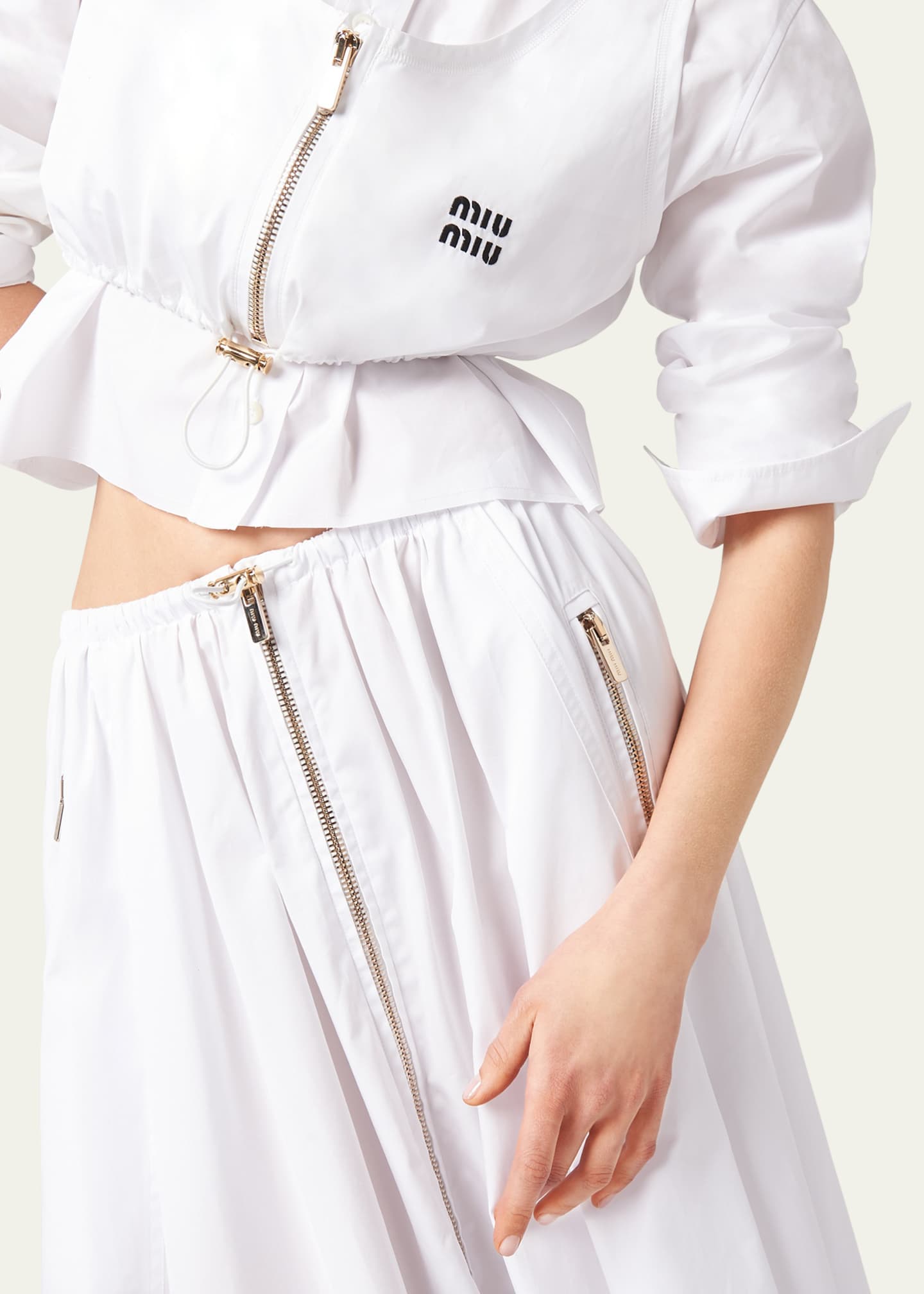 Miu Miu Popeline Drawstring Zip-Front Midi Skirt - Bergdorf Goodman