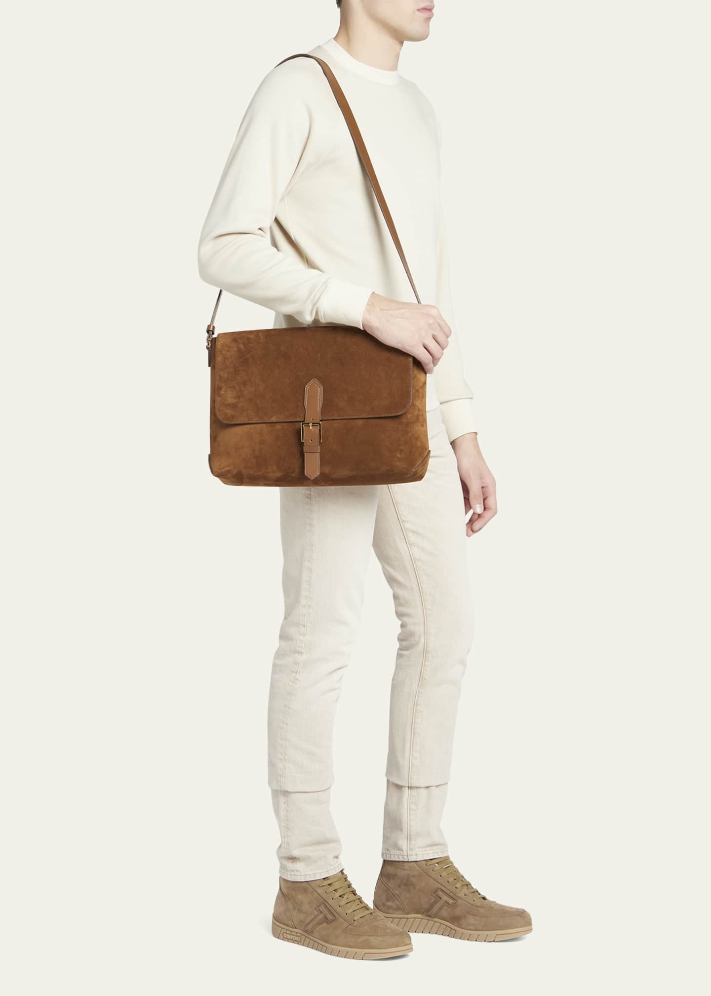 TOM FORD Men s Medium Suede Leather Messenger Bag Bergdorf Goodman
