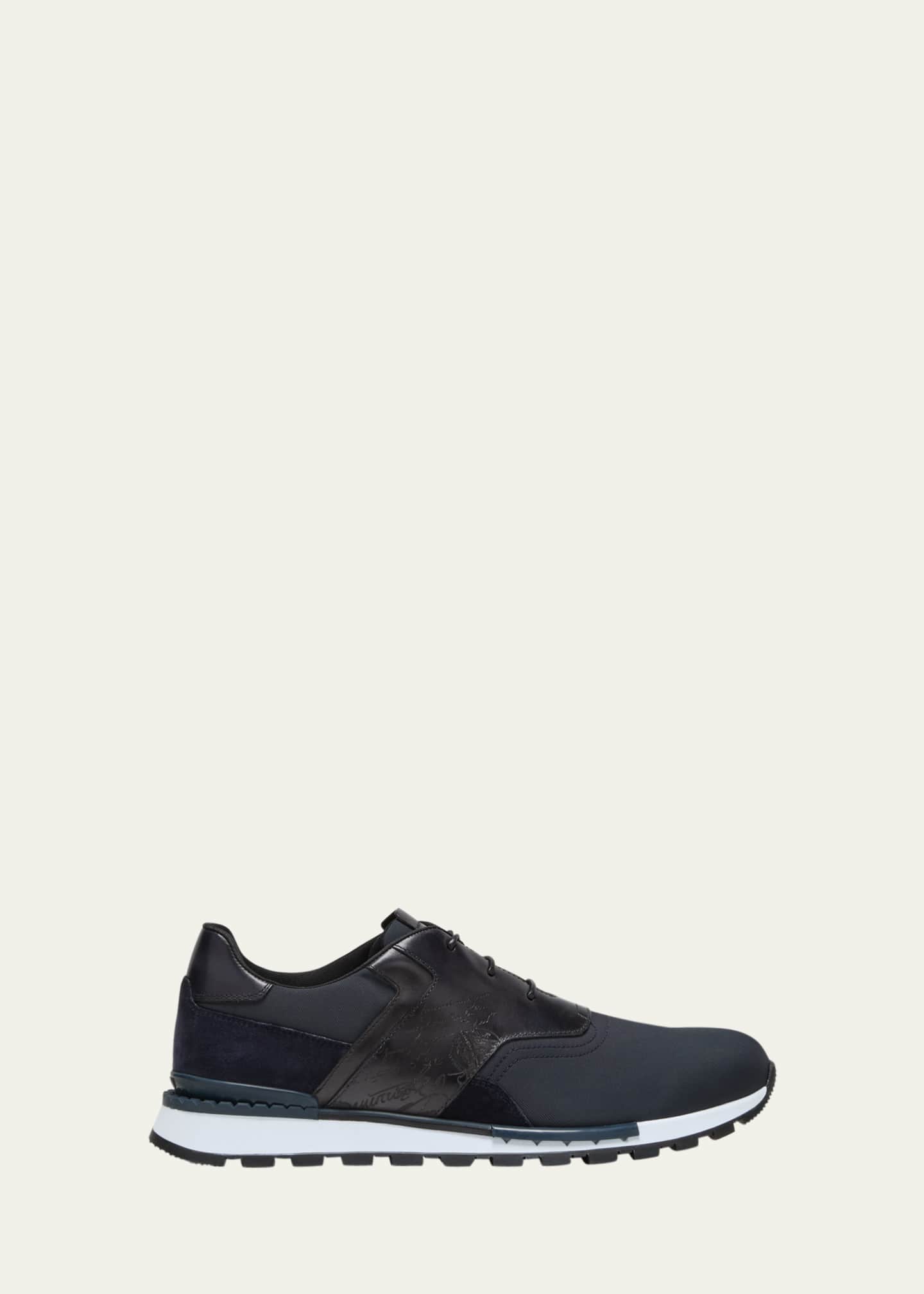 Berluti Fast Track Leather and Nylon Sneaker, Blue, 8 (Stock Confirmation Required)