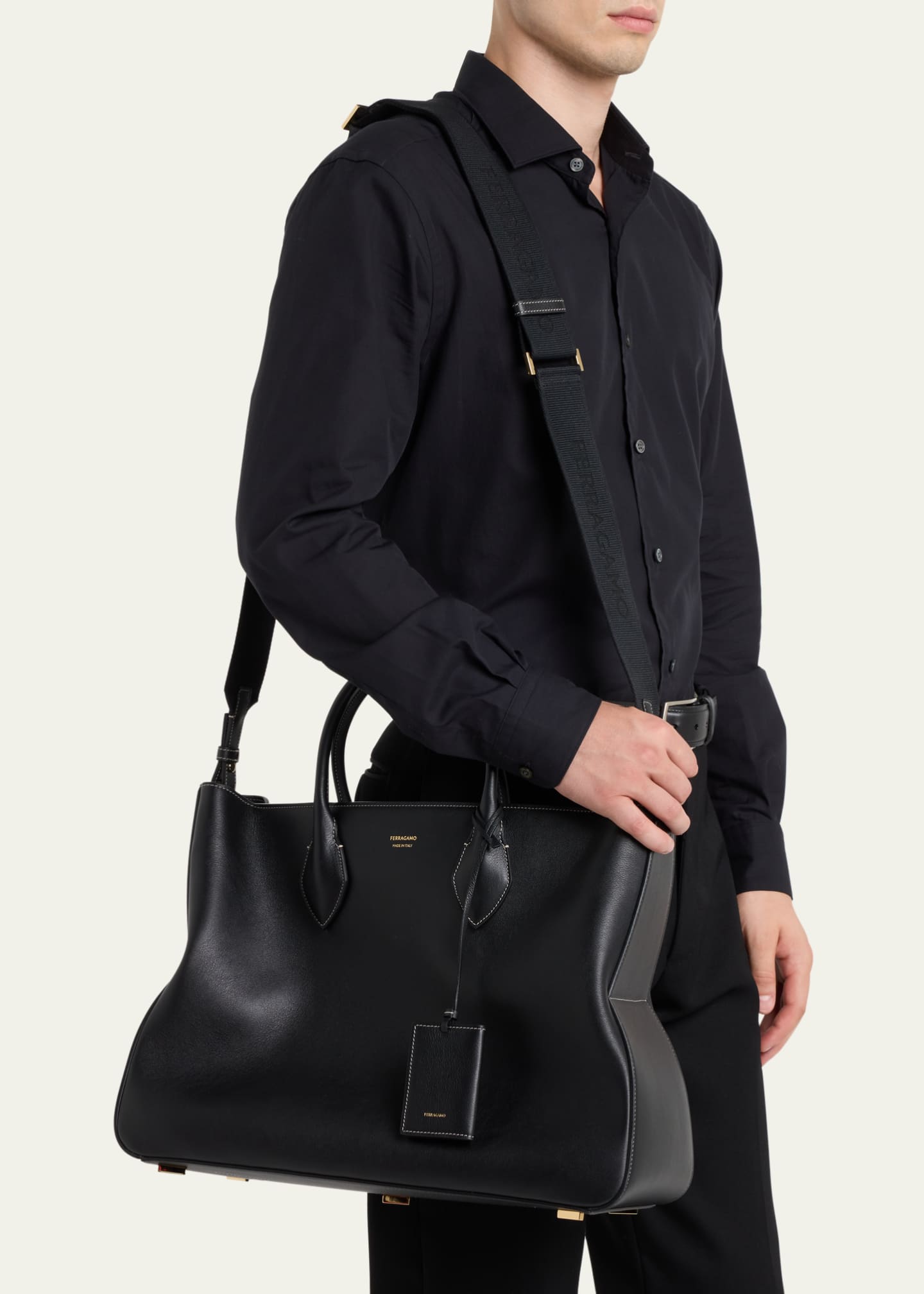 Ferragamo Men's Large Leather Tote Bag Image 2 of 5
