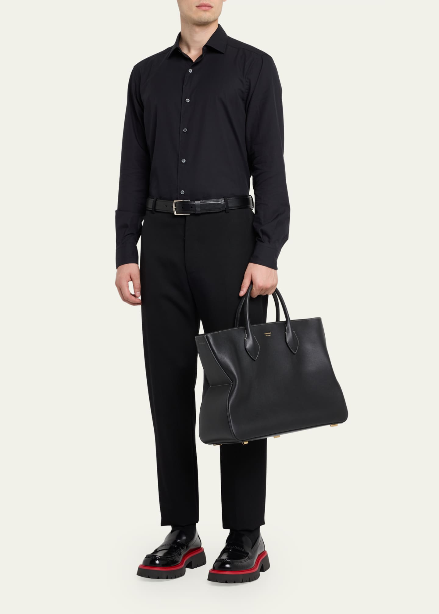 Ferragamo Men's Large Leather Tote Bag Image 5 of 5