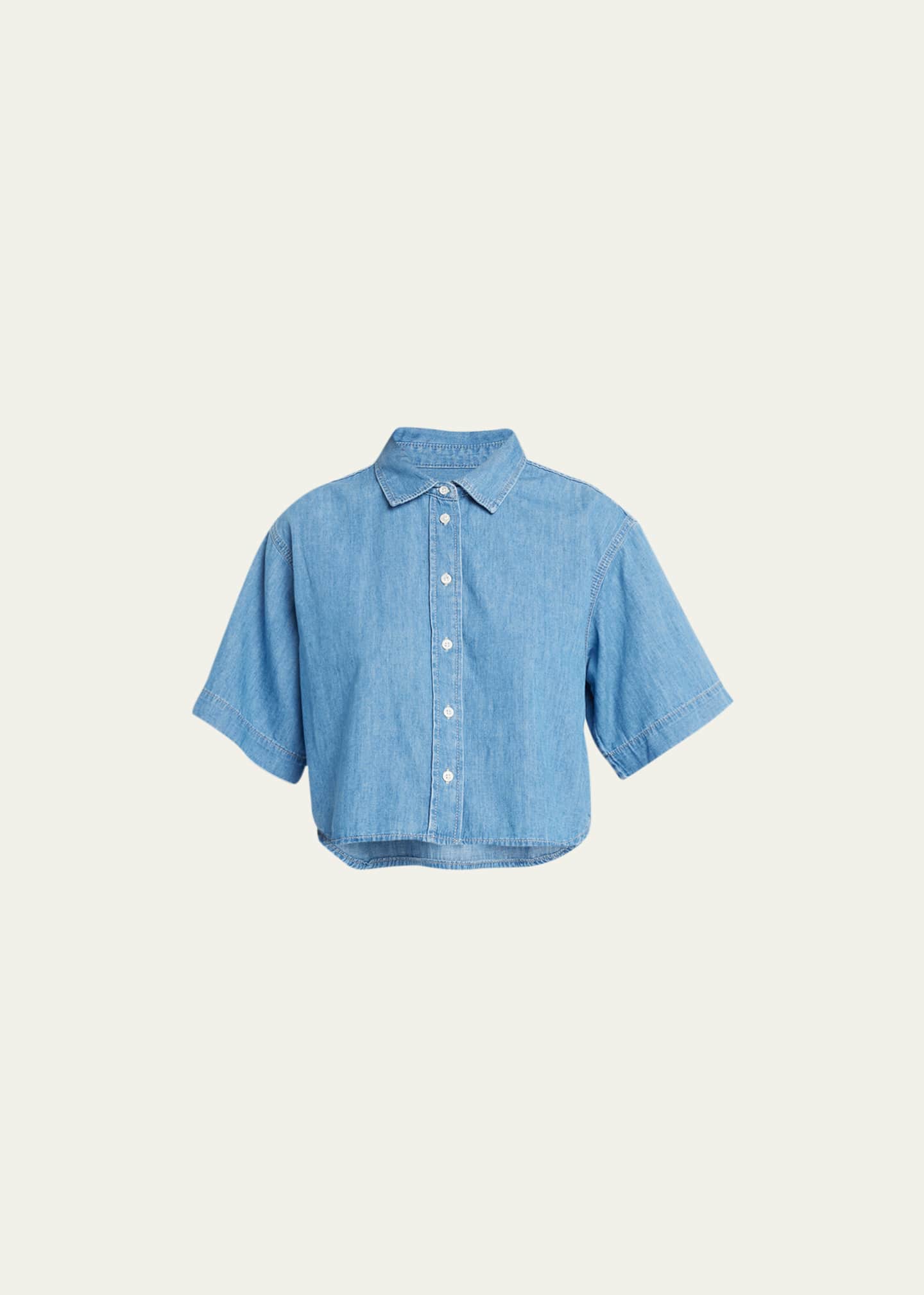 FRAME Cropped Short-Sleeve Denim Shirt - Bergdorf Goodman