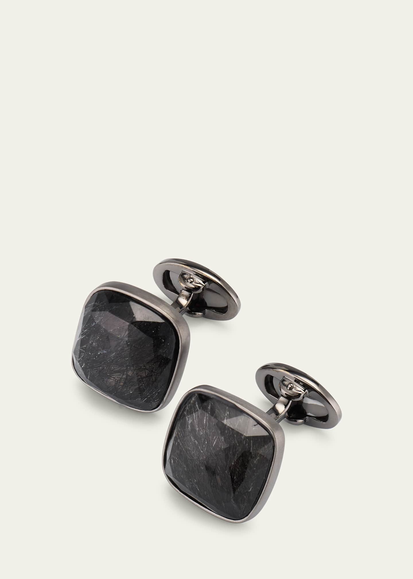 Jan Leslie Men's Square Black Rutliated Quartz Cufflinks Image 3 of 4